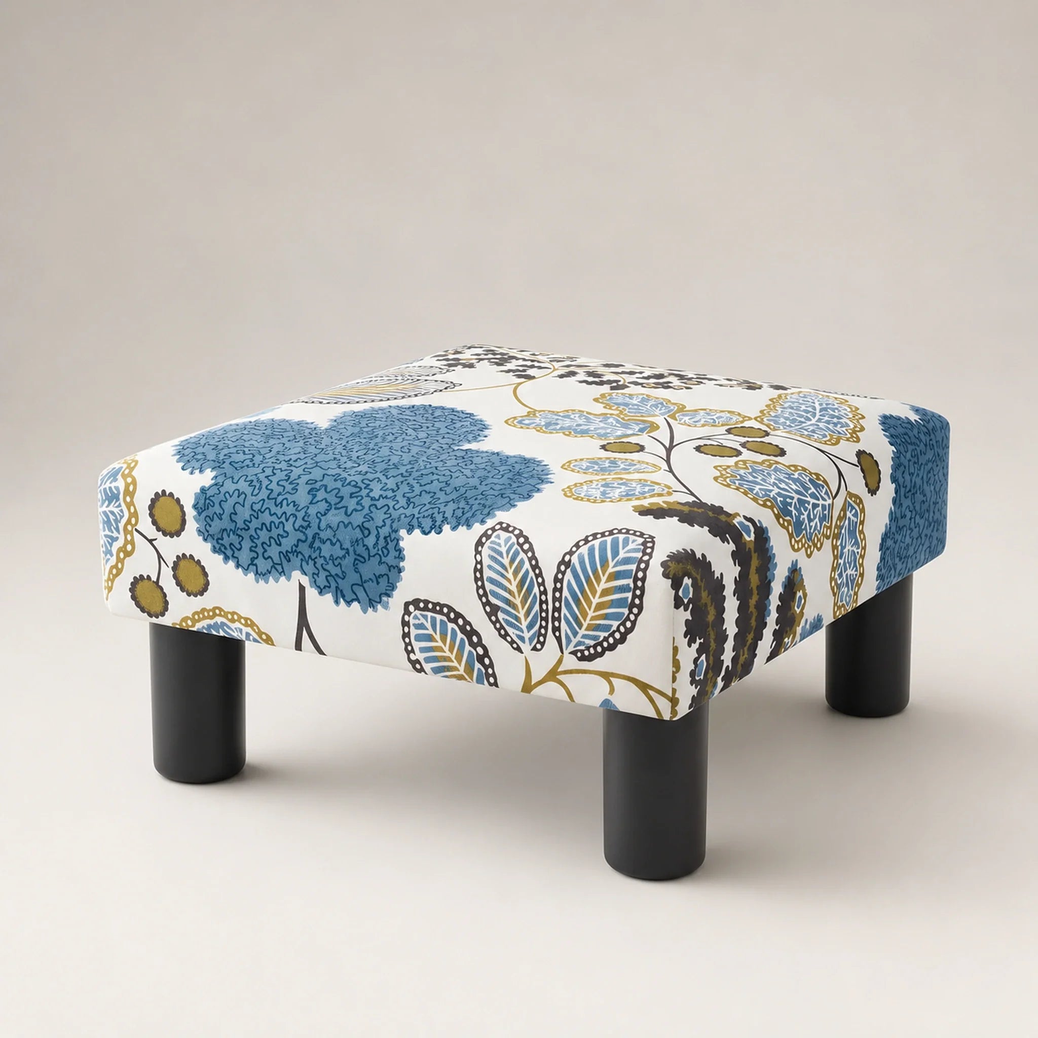 Joveco Blue Floral storage ottoman – warm studio front view