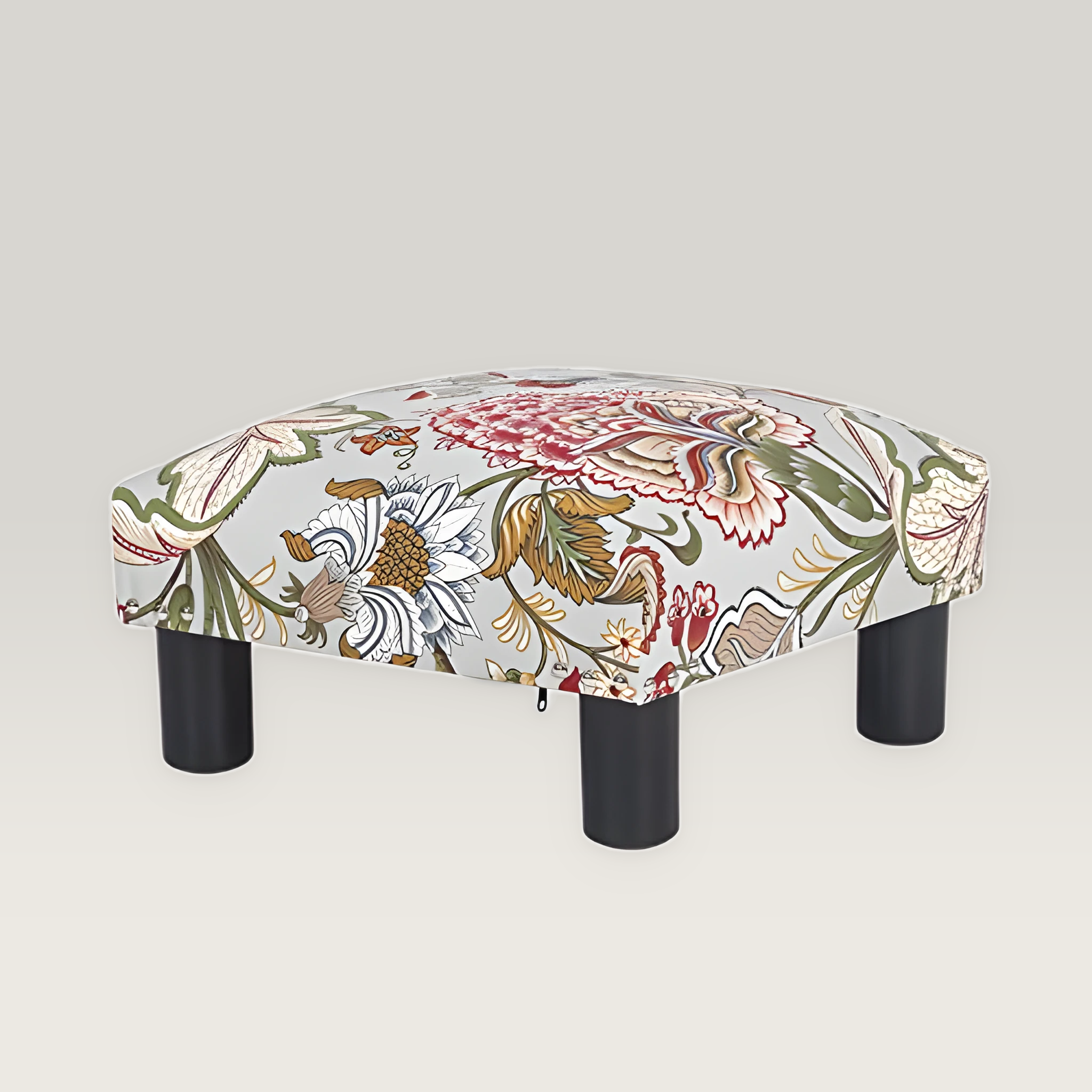 Joveco 15 Inch Boho Floral Fabric Square Footstool