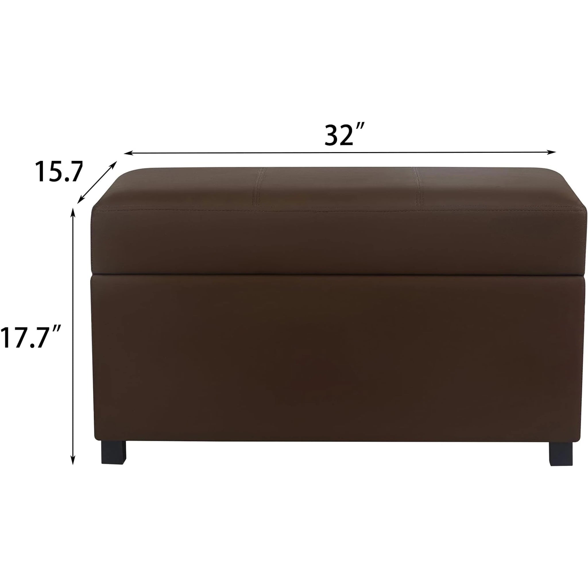 Joveco Brown, 32" Wide Faux Leather Storage Ottoman Bench – dimensions chart