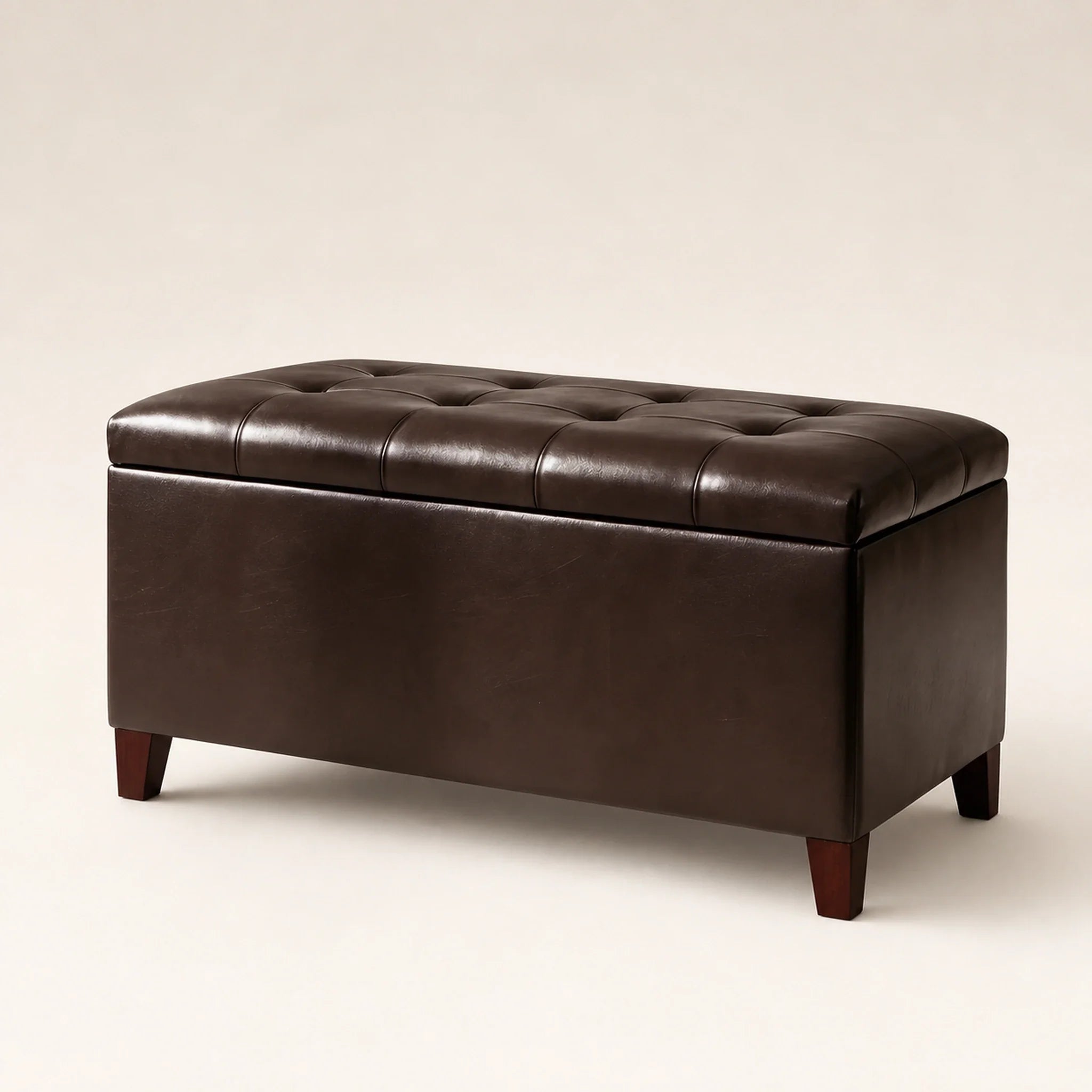 Joveco Brown storage ottoman – warm studio front view
