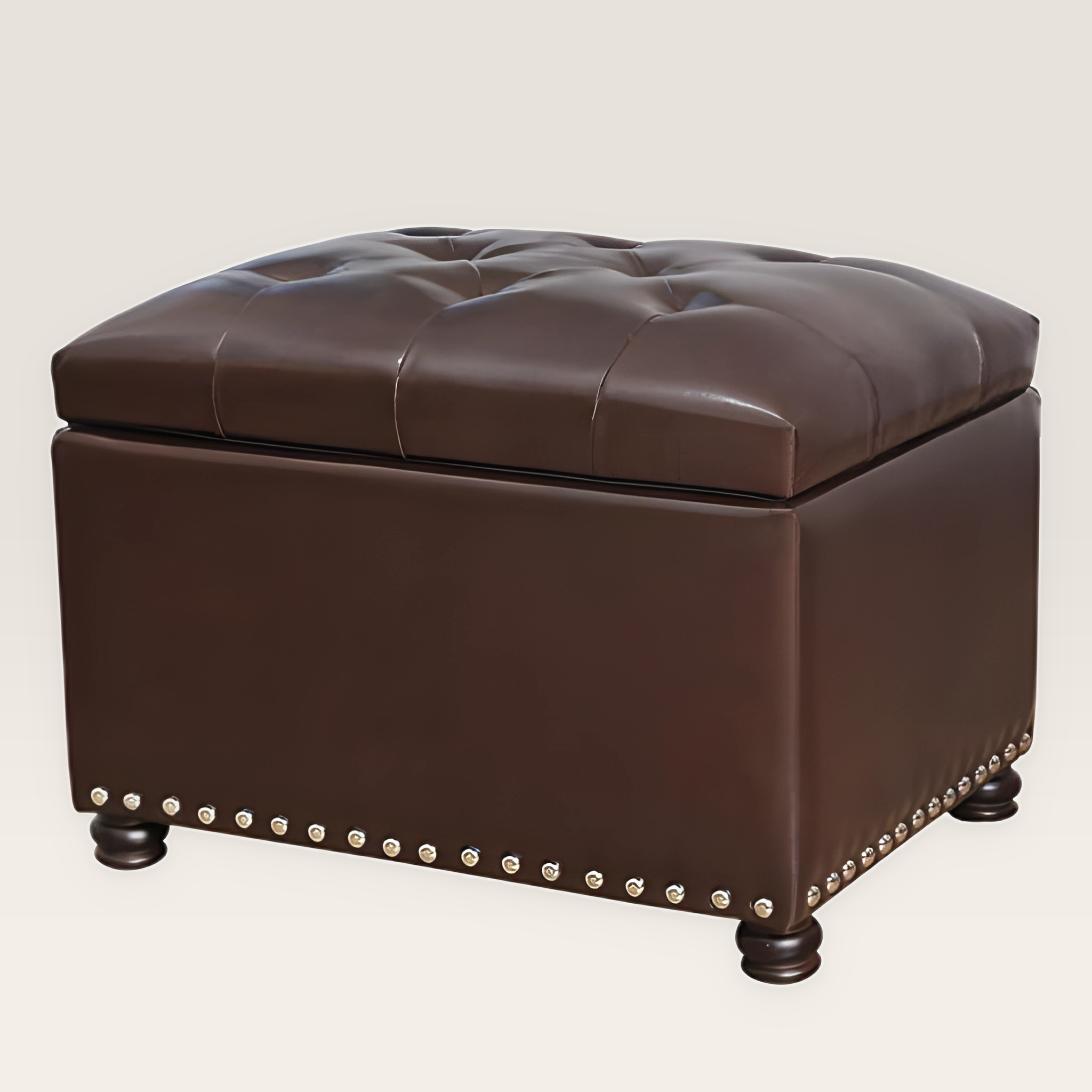 Joveco 24 Inch Brown Faux Leather Rectangular Storage Ottoman