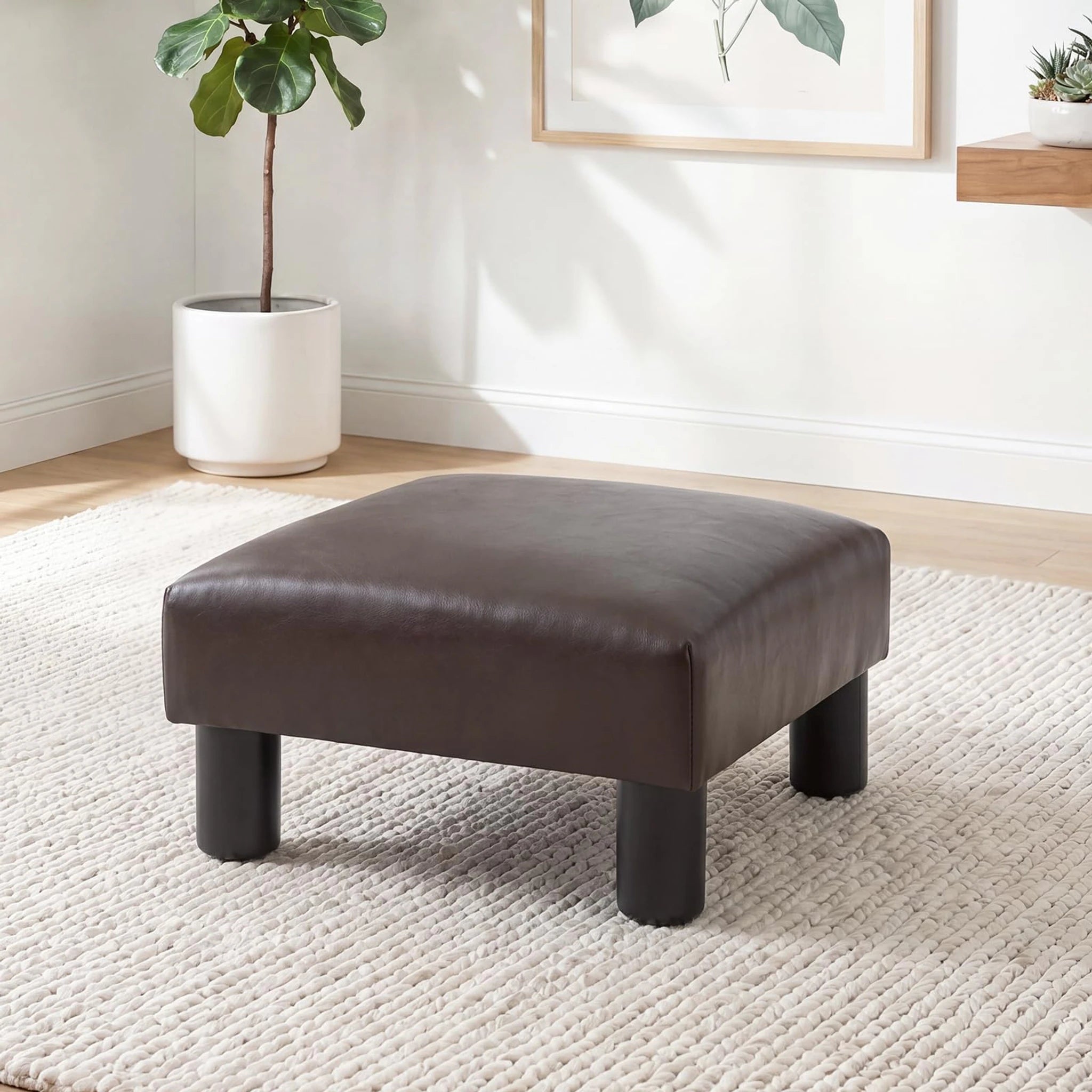 Joveco Brown Faux Leather Footrest Stool – styled home scene