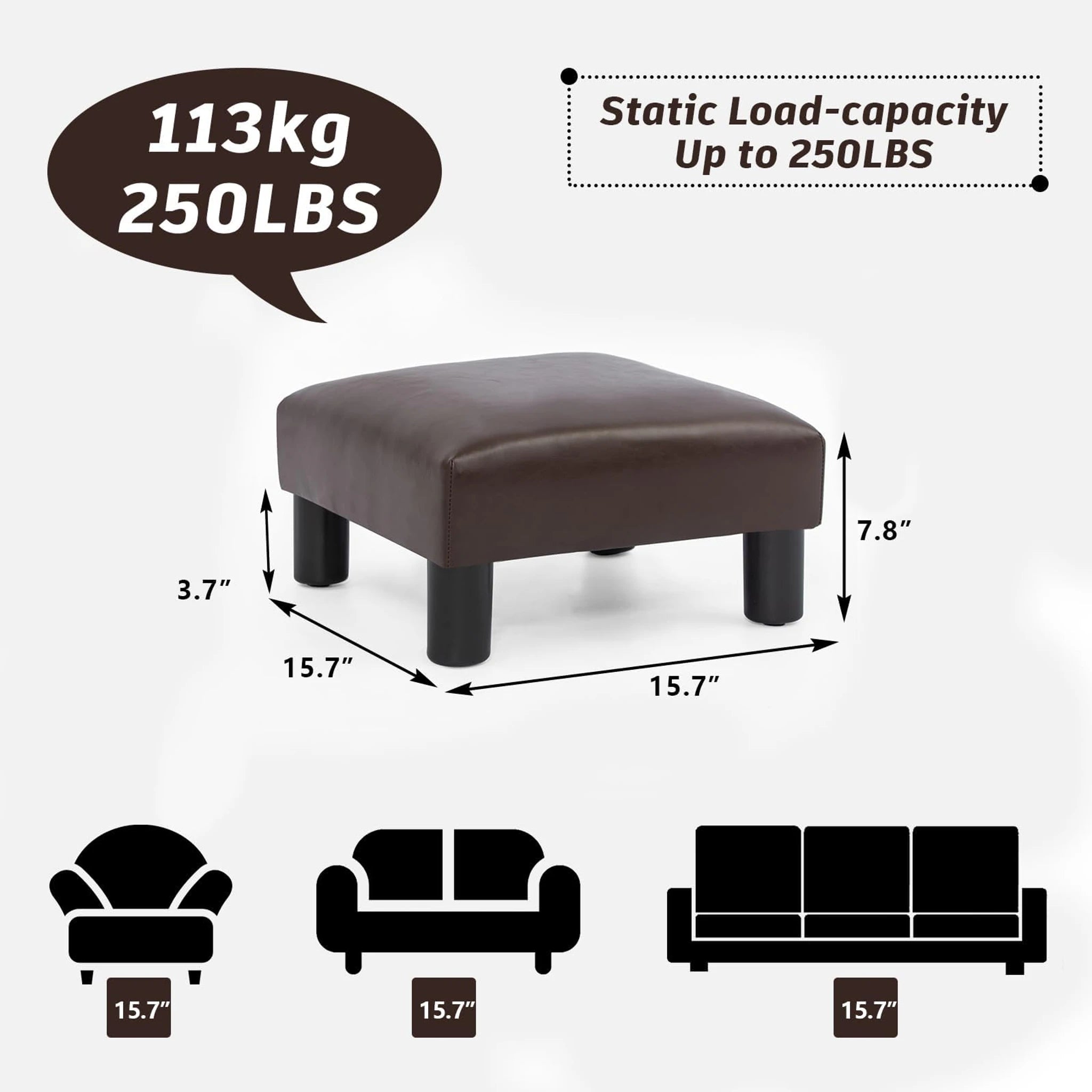 Joveco Brown Faux Leather Footrest Stool – dimensions chart