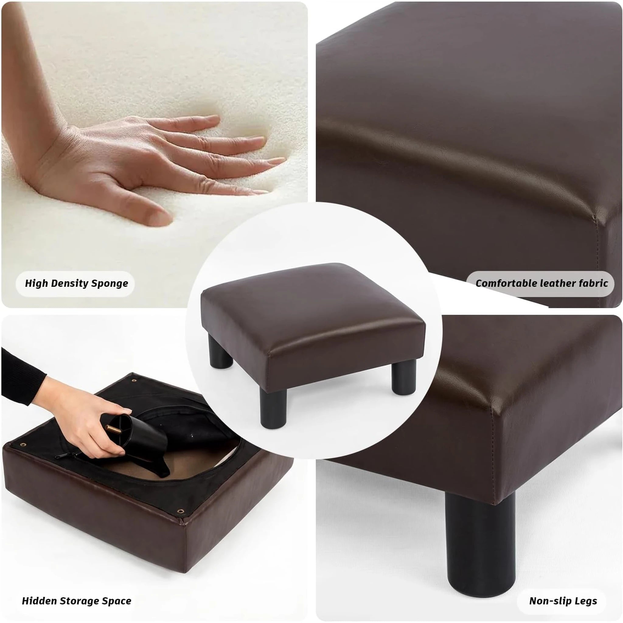 Joveco Brown Faux Leather Footrest Stool – detail and materials view