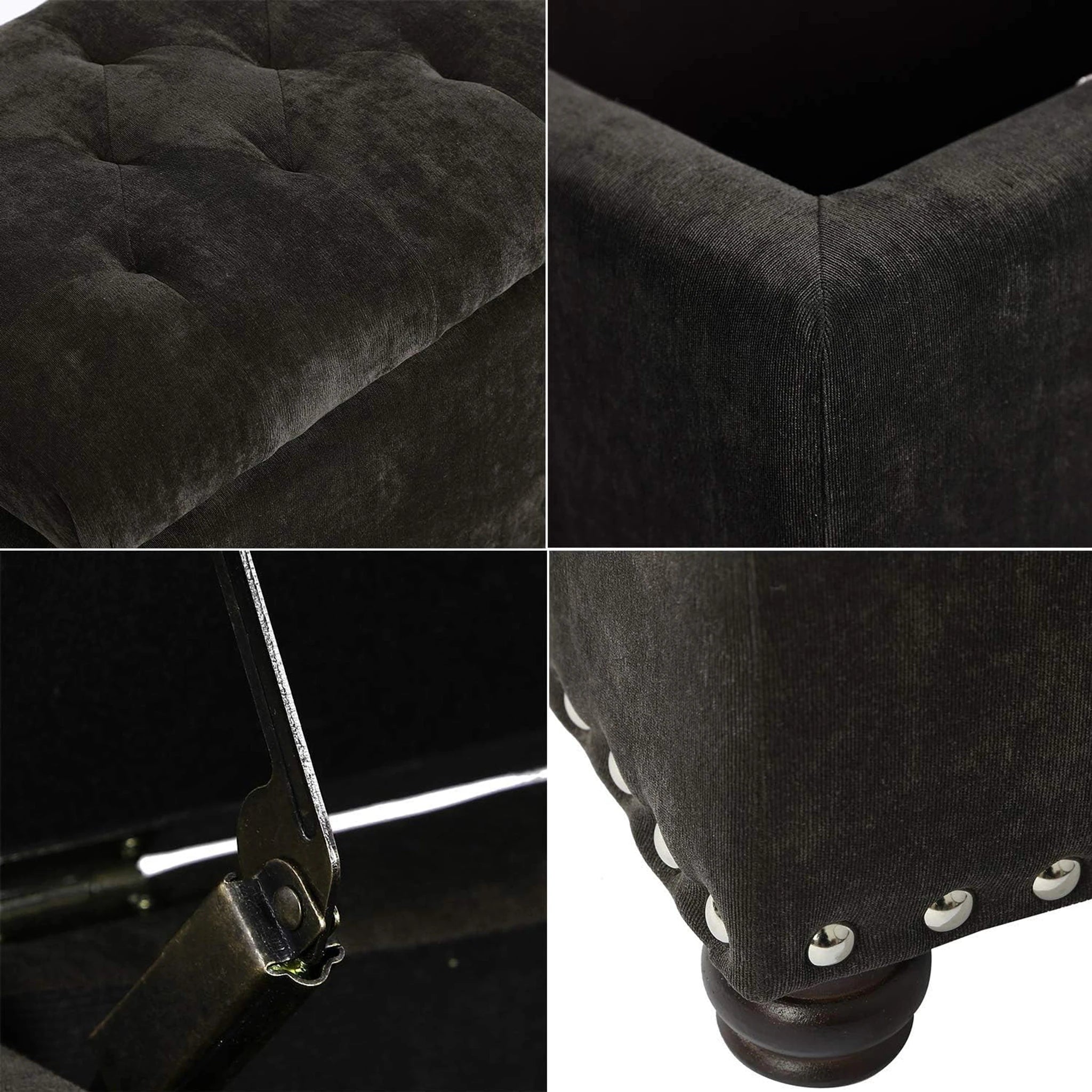 Joveco Charcoal Grey Velvet Storage Ottoman – detail and materials view