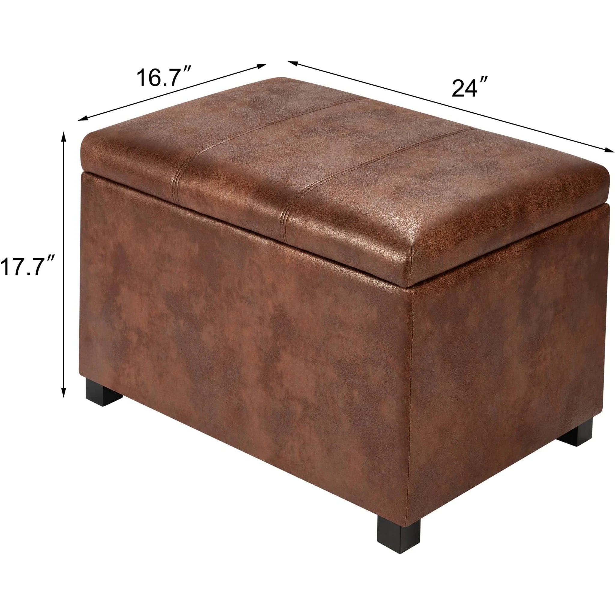 Joveco Coffee Brown Tufted Faux Leather Storage Ottoman – dimensions chart