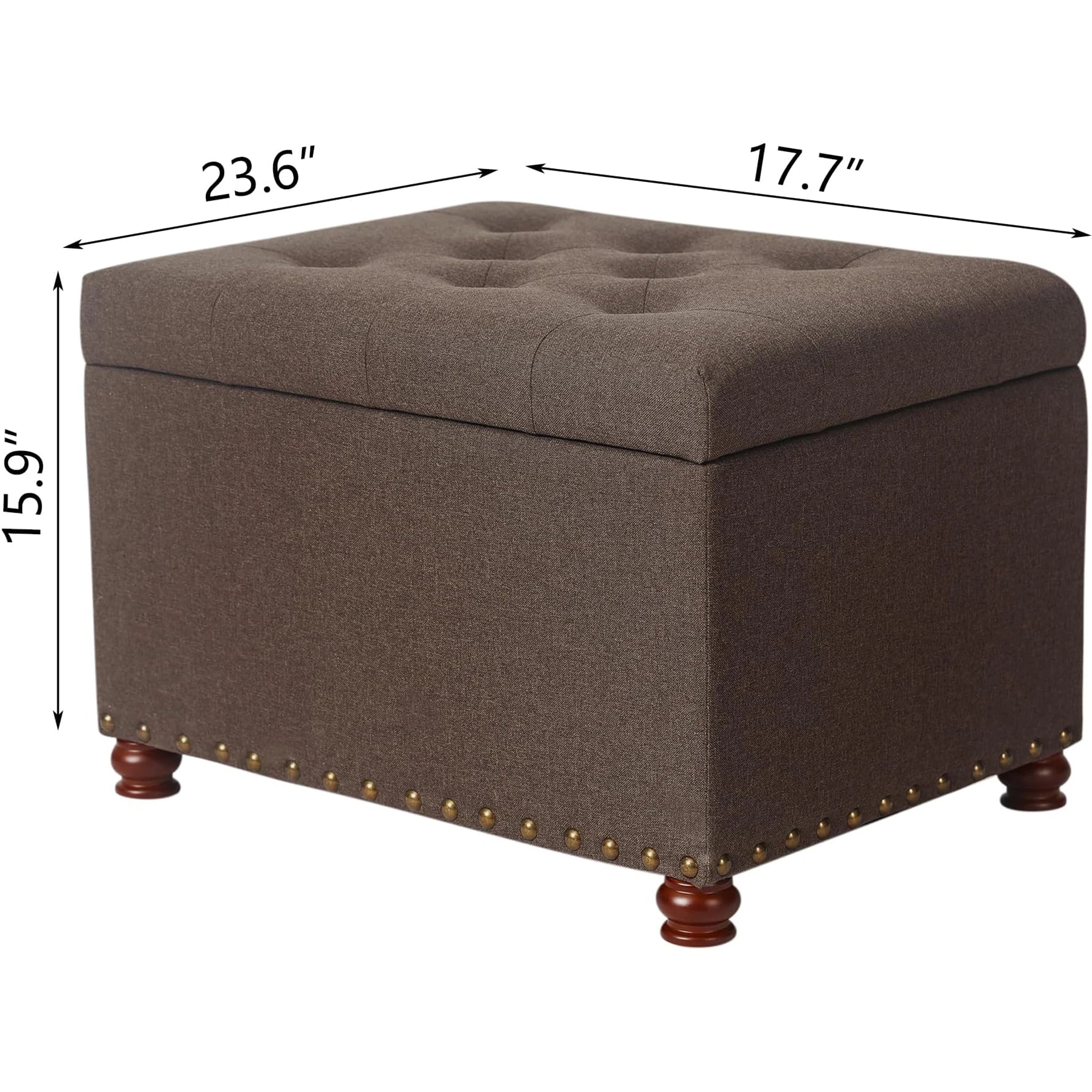 Joveco Coffee Lift-Top Tufted Linen Storage Ottoman – dimensions chart