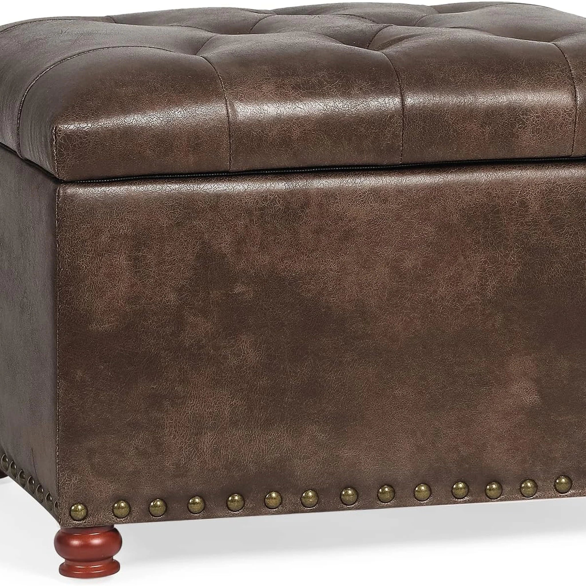 Joveco Coffee Tufted Faux Leather Storage Ottoman – styled home scene
