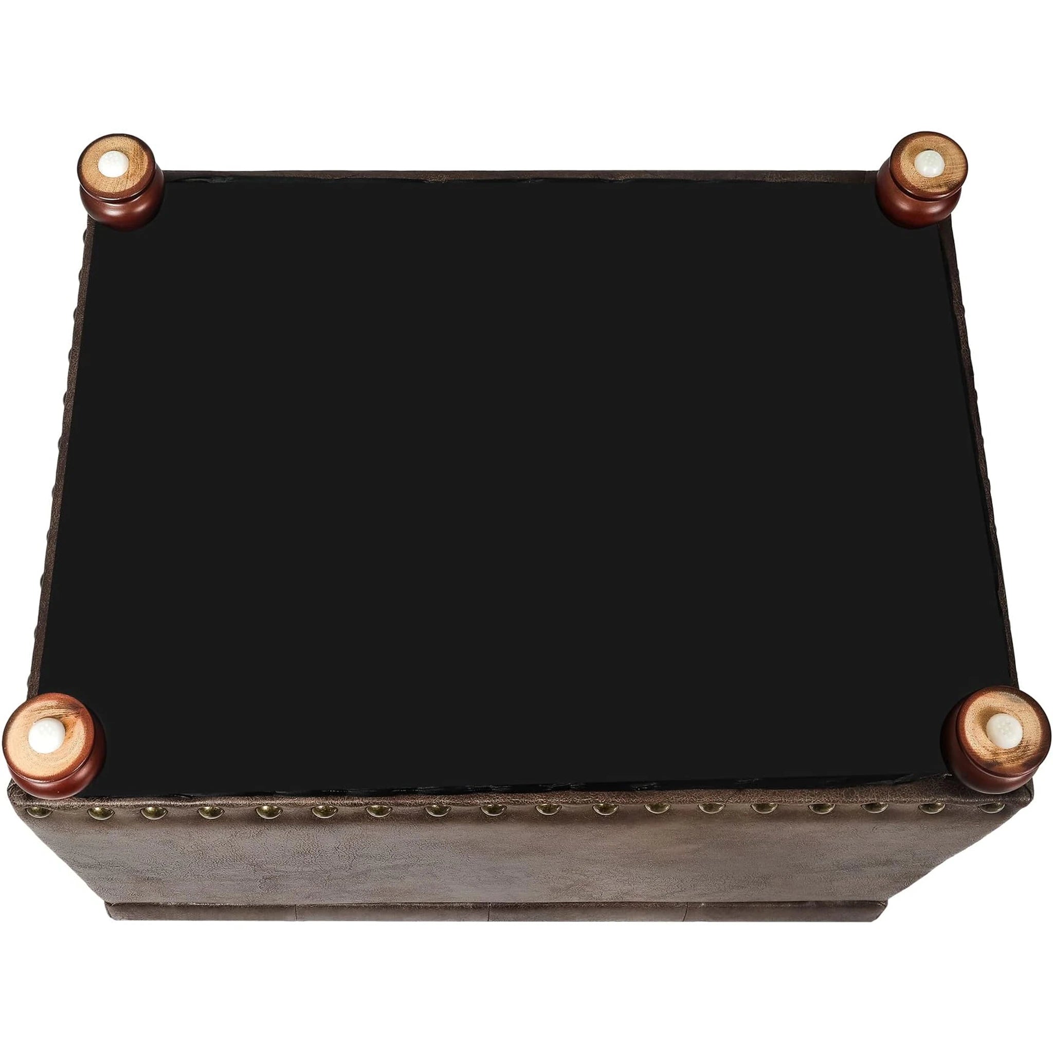Joveco Coffee Tufted Faux Leather Storage Ottoman – detail and materials view