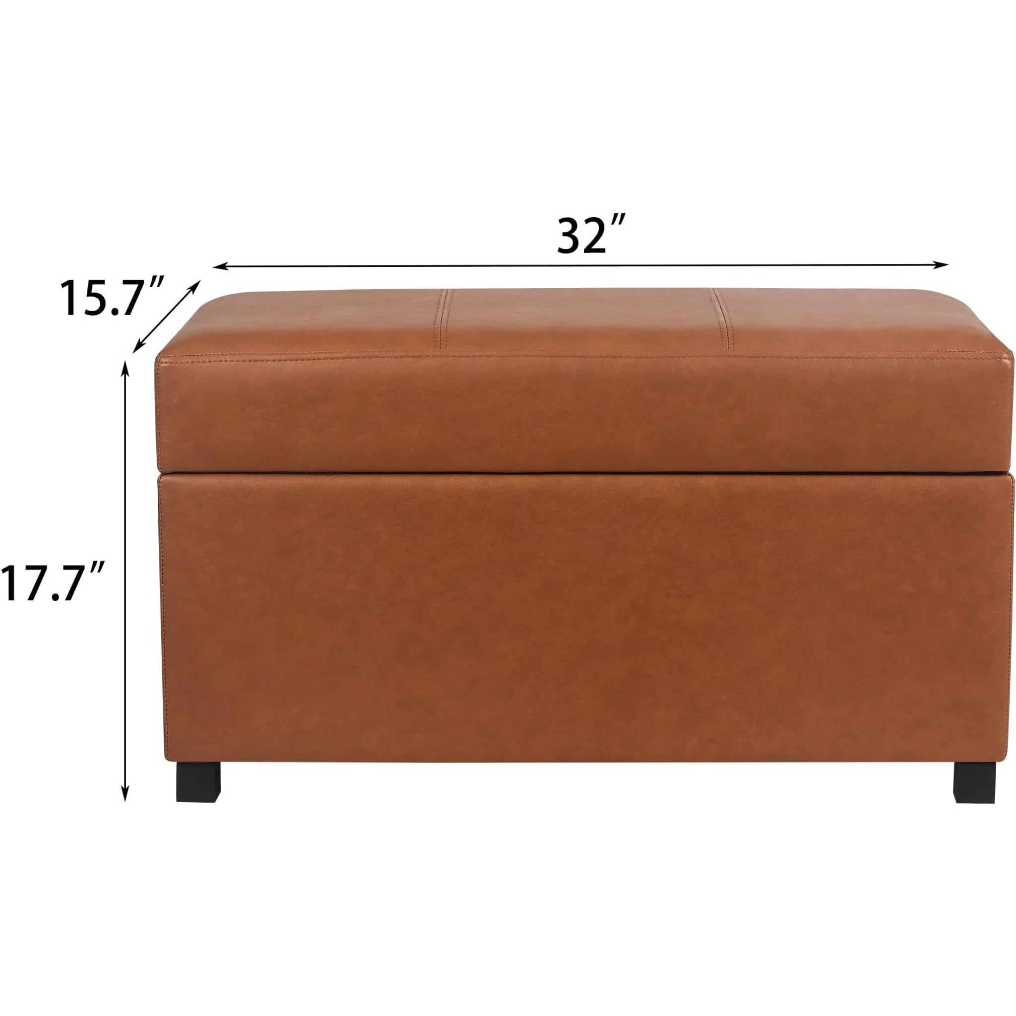 Joveco Cognac Brown, 32" Wide Faux Leather Storage Ottoman Bench – dimensions chart