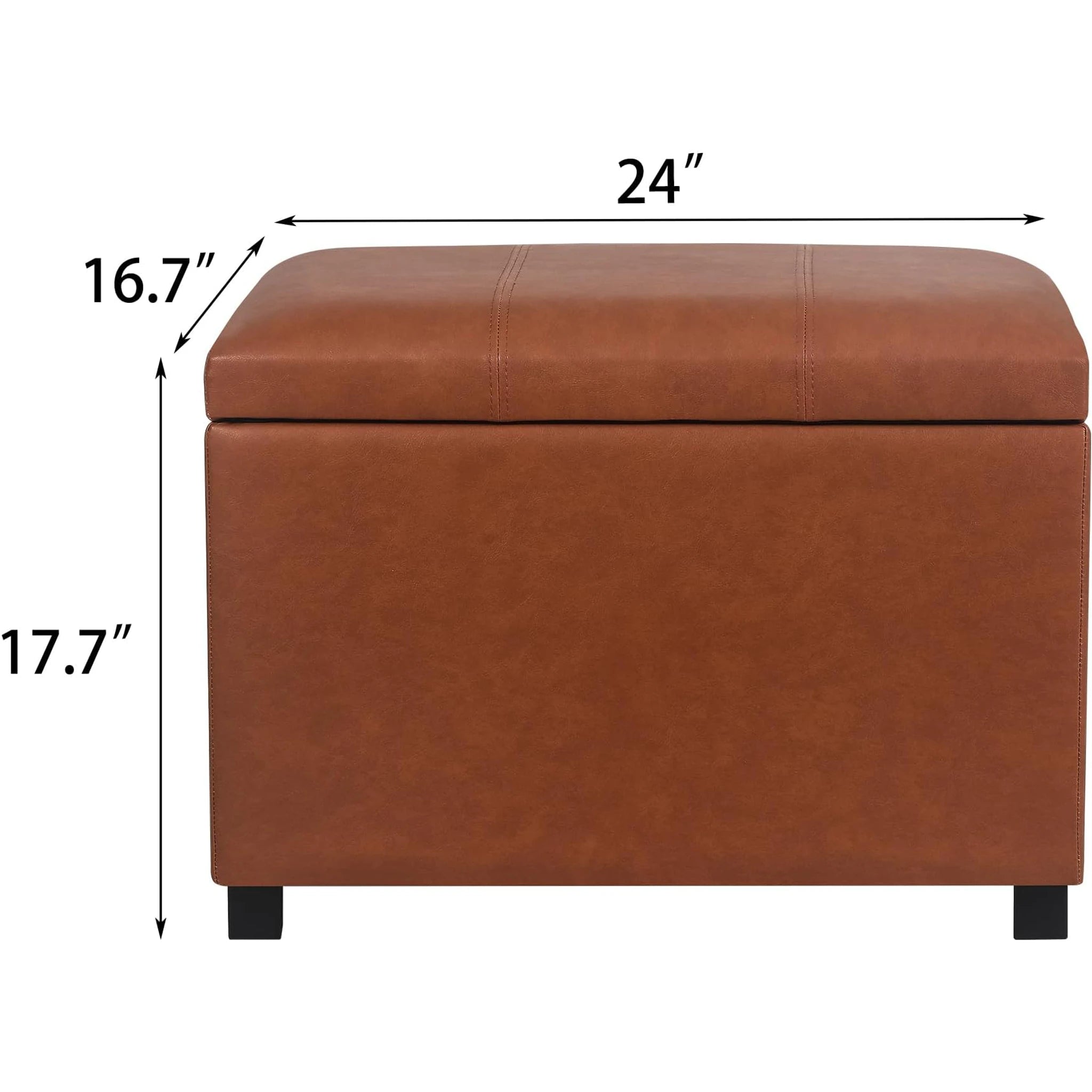 Joveco Cognac Brown Tufted Faux Leather Storage Ottoman – dimensions chart