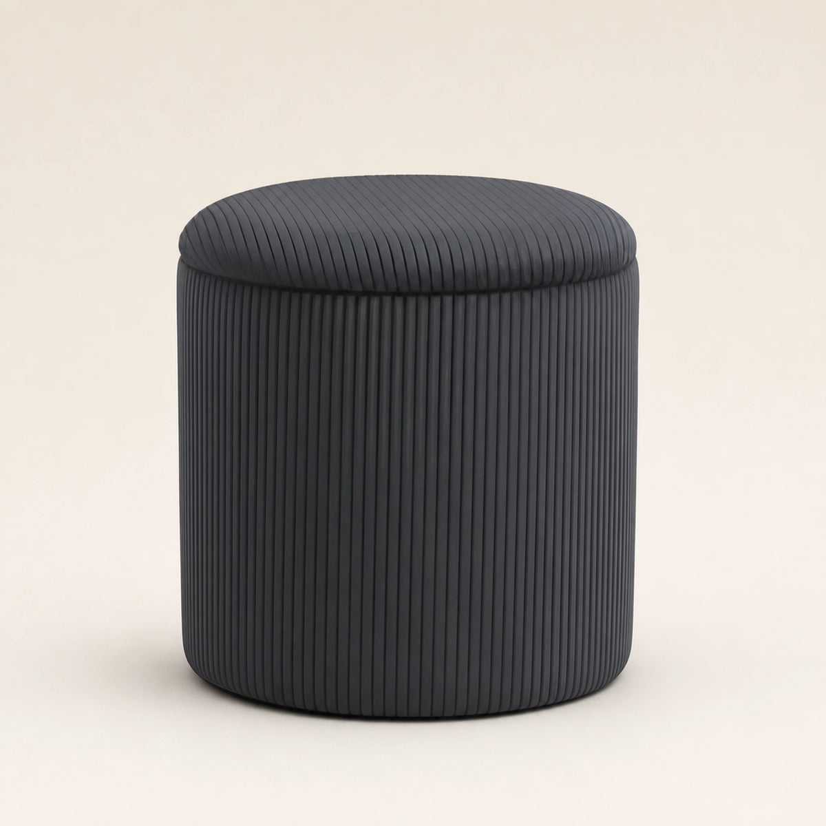 Beringia Dark Grey - Upgrade Taray Lid corduroy 14.5-inch storage ottoman – warm studio front view
