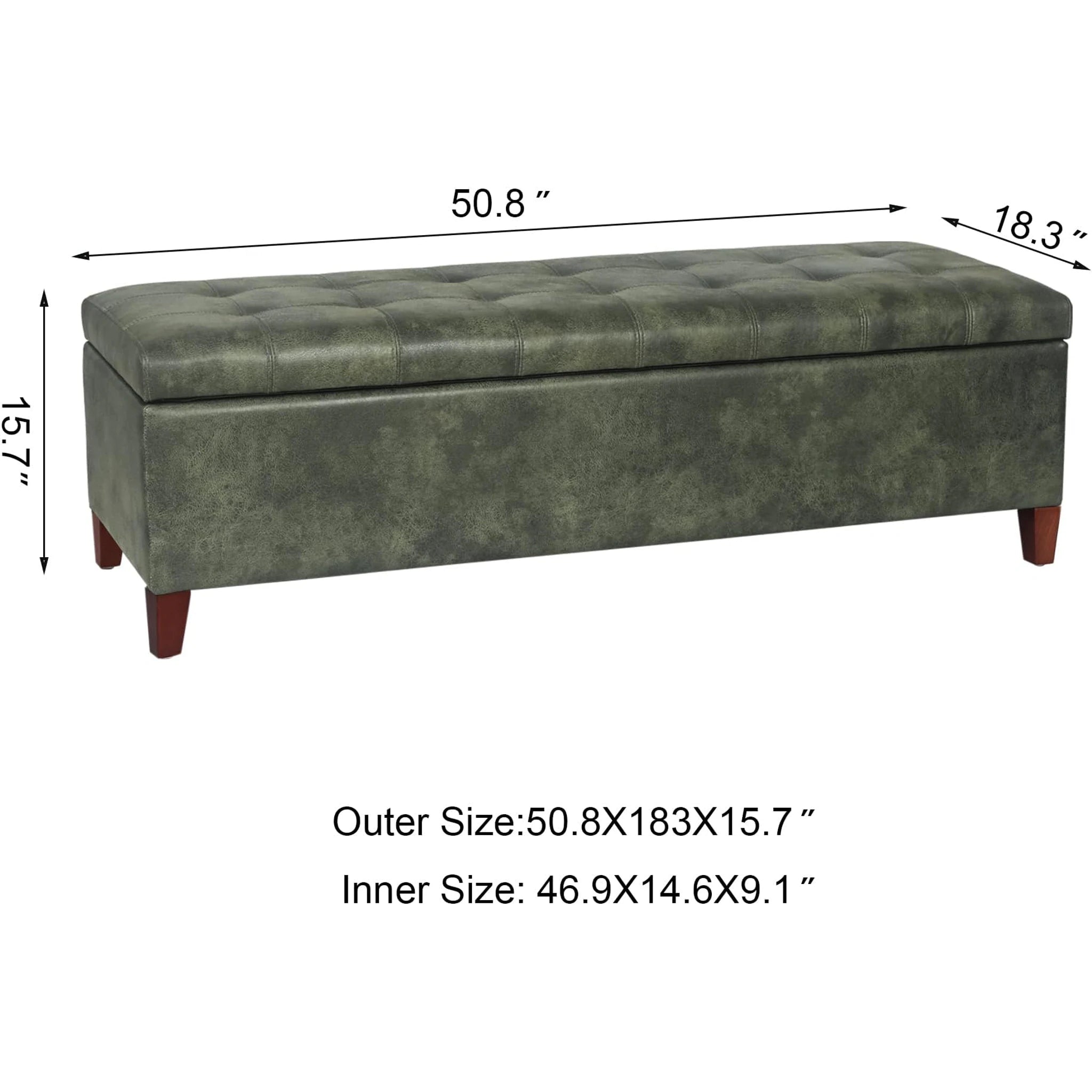 Joveco Deep Green Tufted Faux Leather Storage Ottoman Bench – dimensions chart