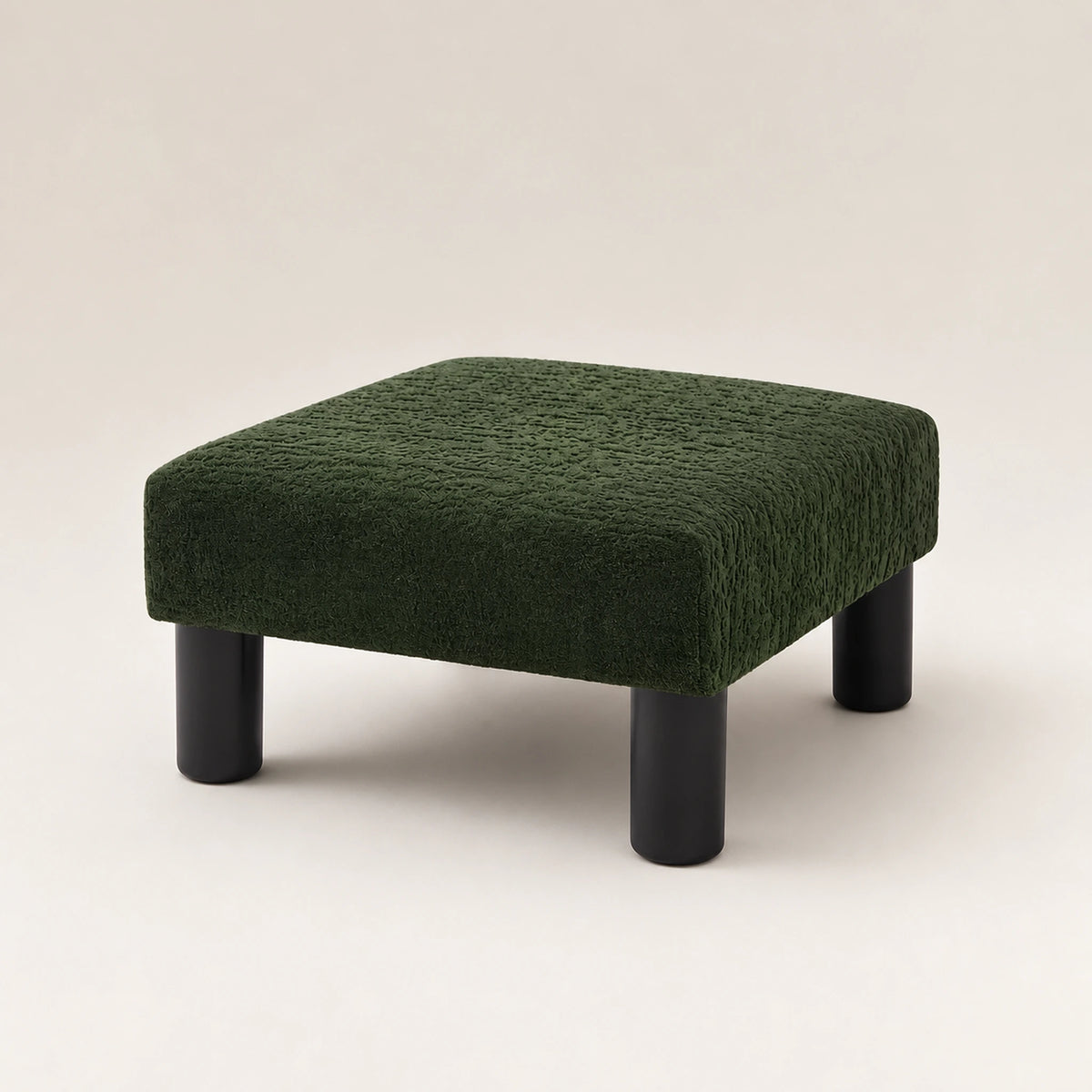 Beringia Deep Green velvet 16-inch storage ottoman – warm studio front view