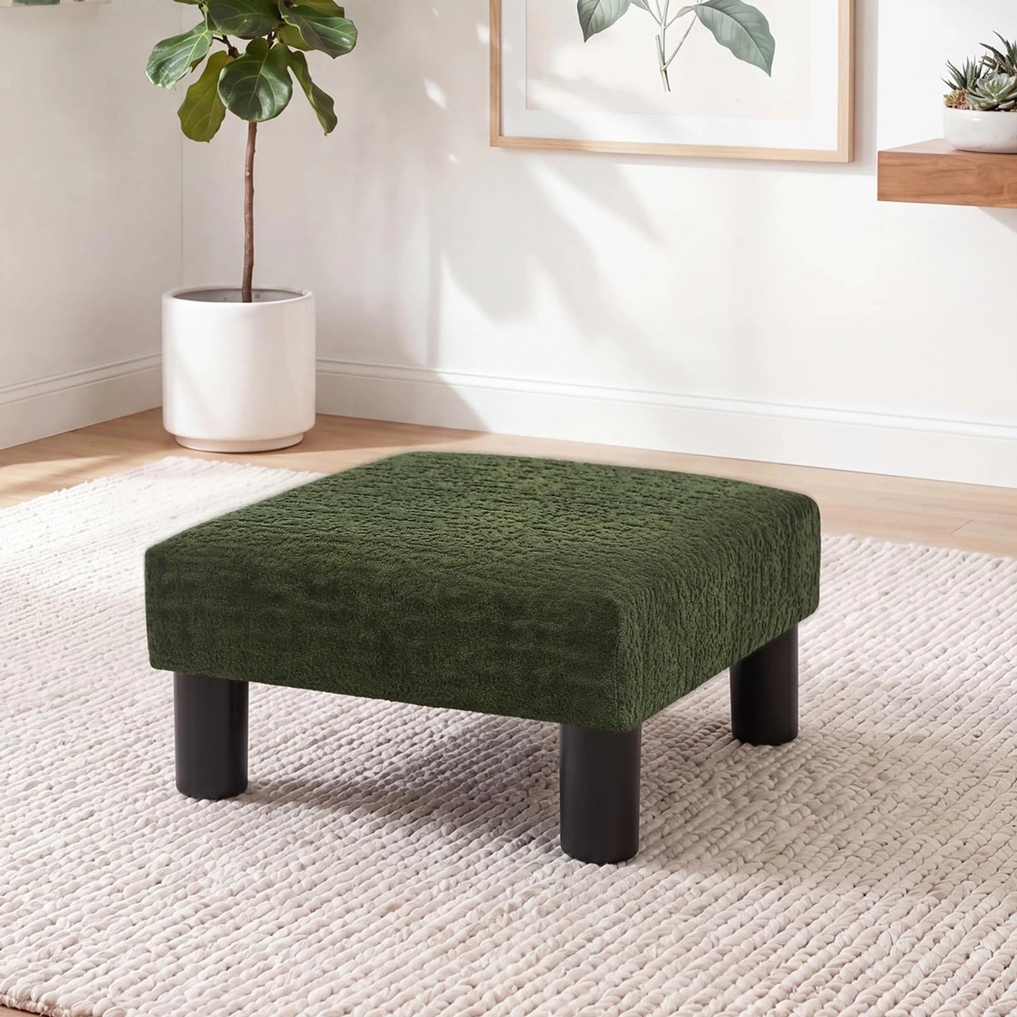 Joveco Deep Green Velvet Footrest Stool – styled home scene