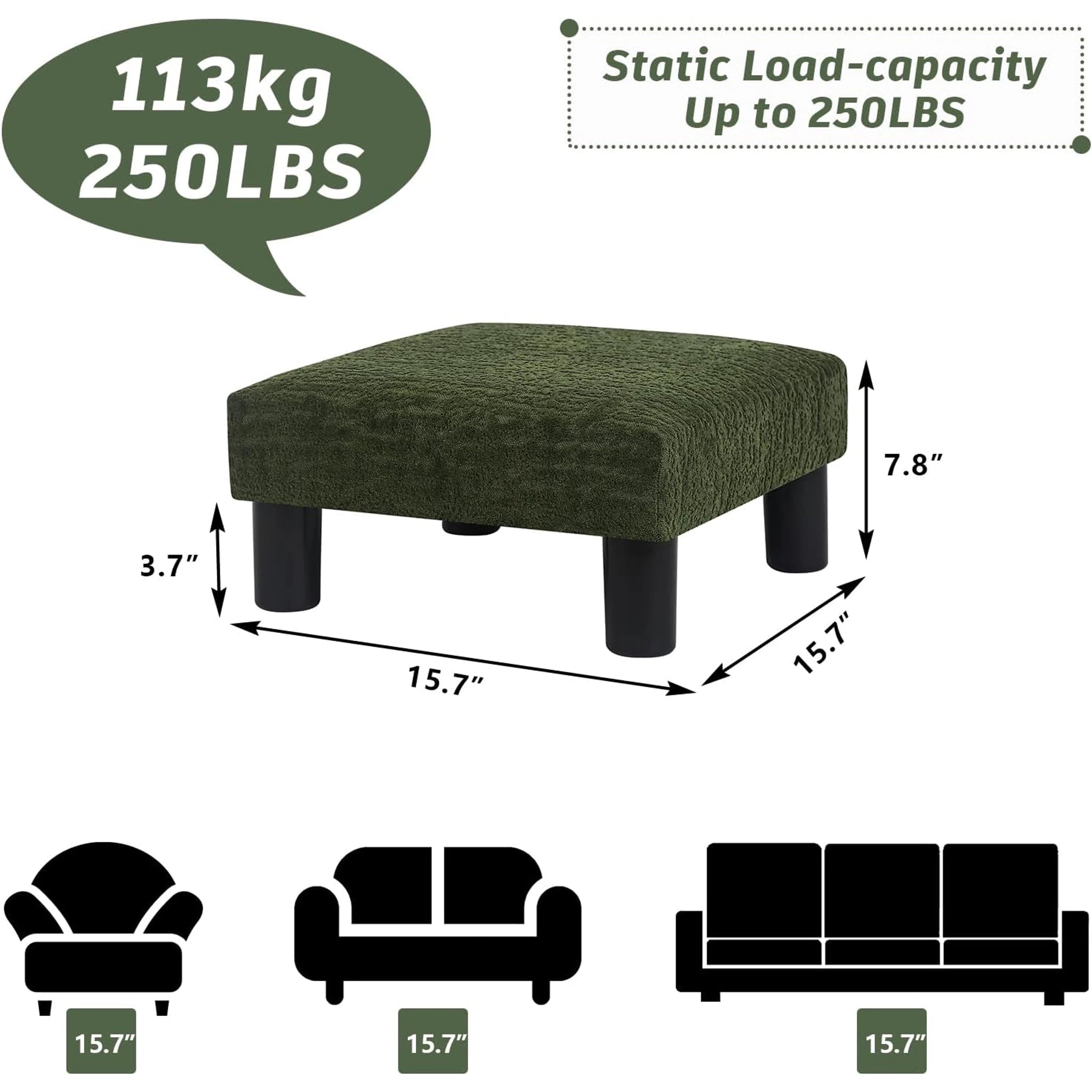 Joveco Deep Green Velvet Footrest Stool – dimensions chart