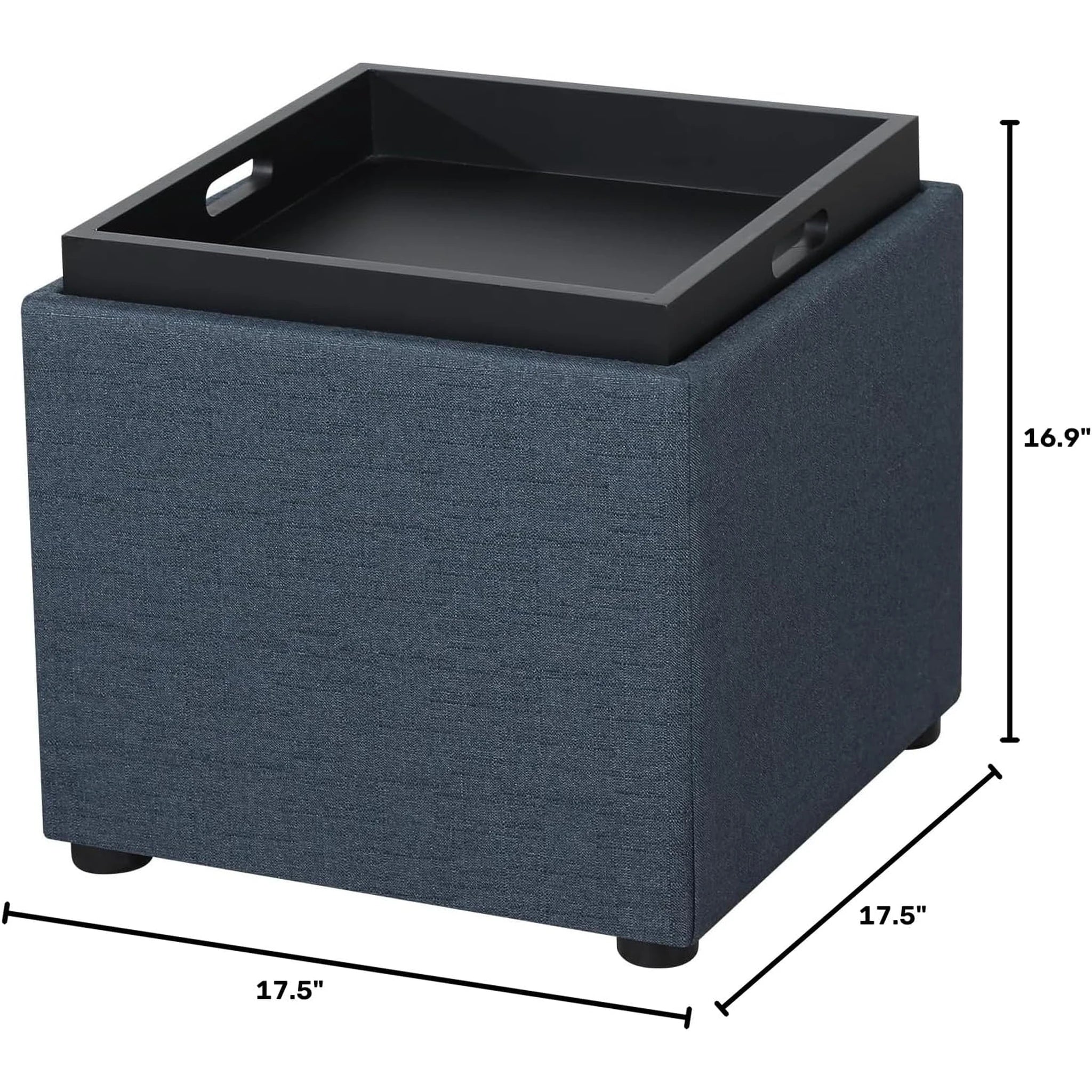 Joveco Denim Gray Tray-Top Linen Square Storage Ottoman – dimensions chart