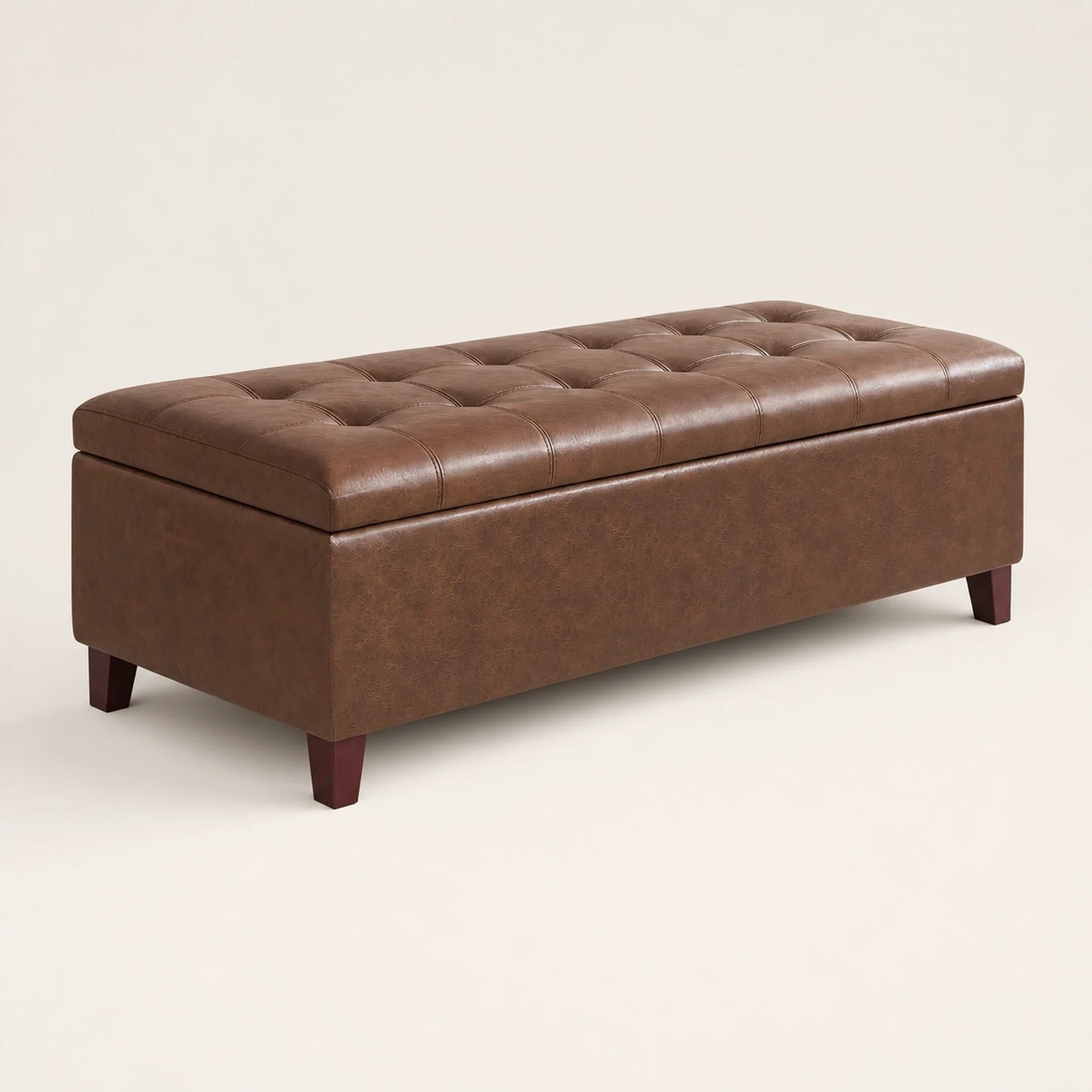 Joveco Distressed Brown storage ottoman – warm studio front view