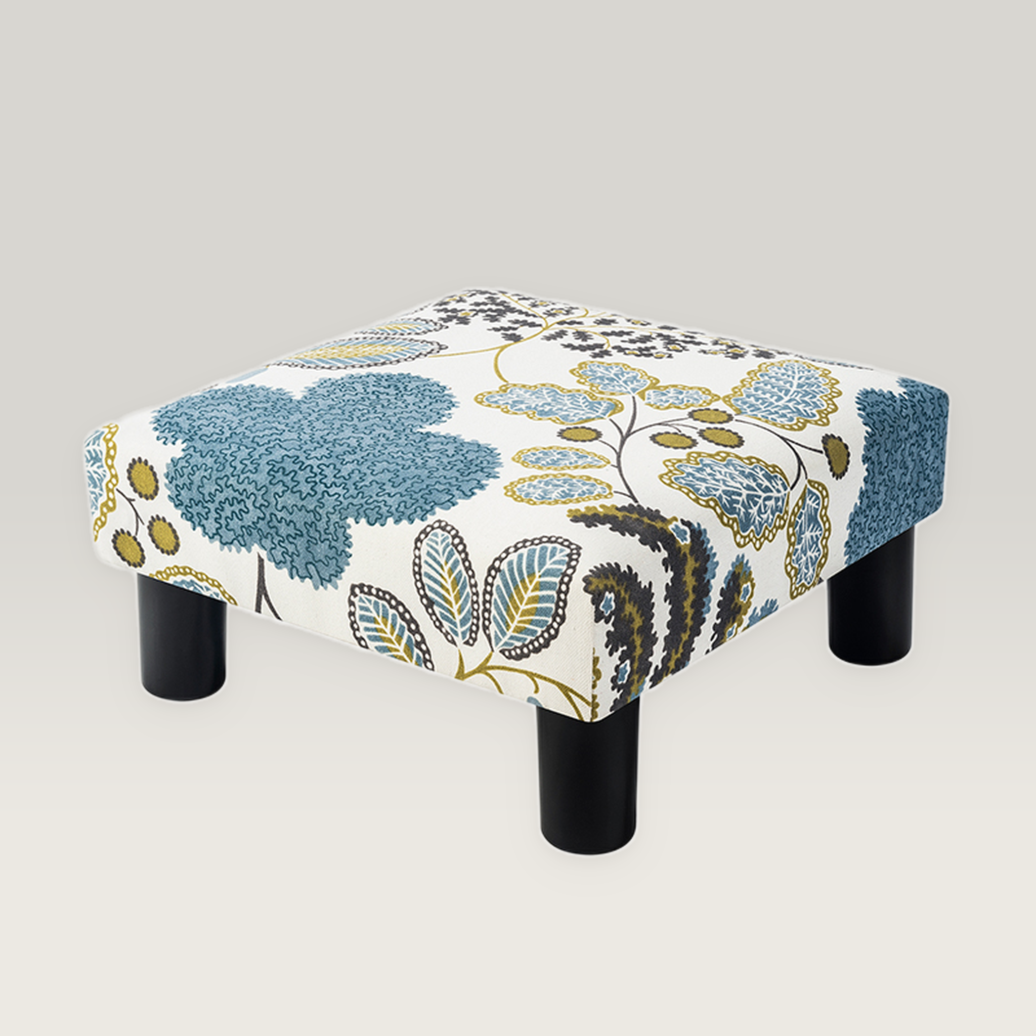 Joveco 16 Inch Floral Fabric Square Footstool