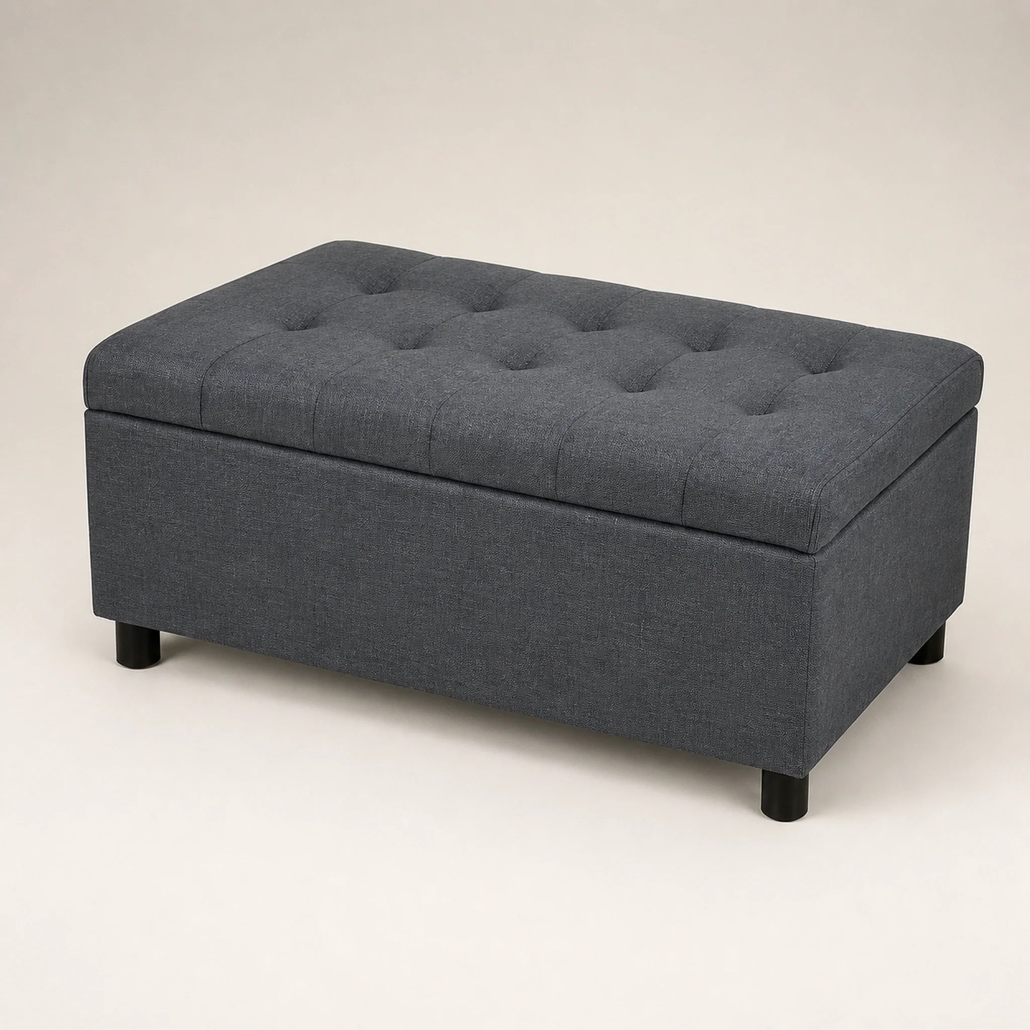 Joveco Gray storage ottoman – warm studio front view