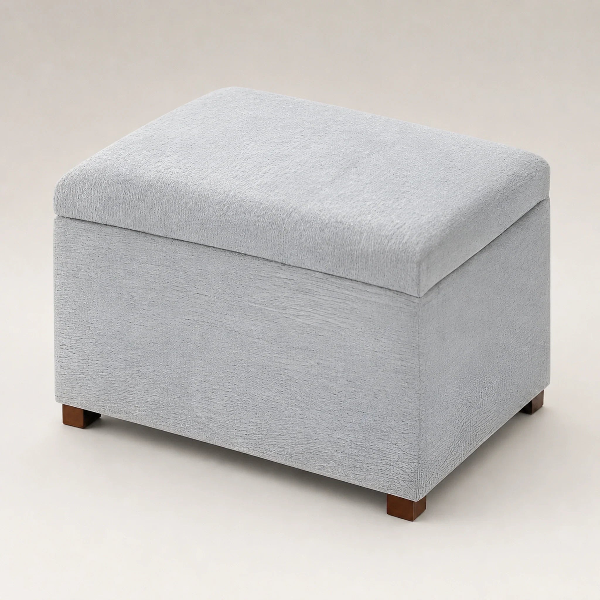 Joveco Gray storage ottoman – warm studio front view
