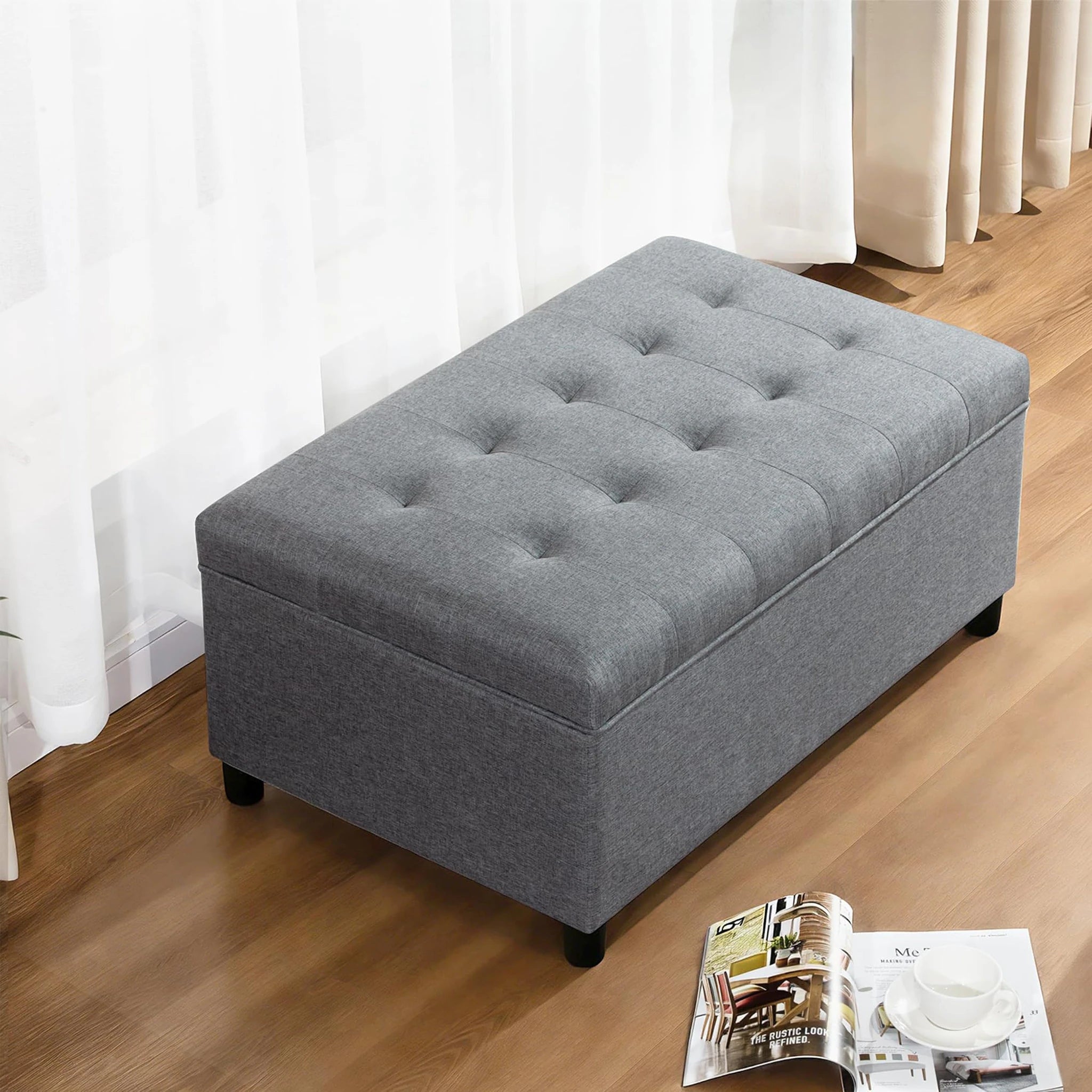 Joveco Gray Lift-Top Linen Storage Ottoman Bench – styled home scene