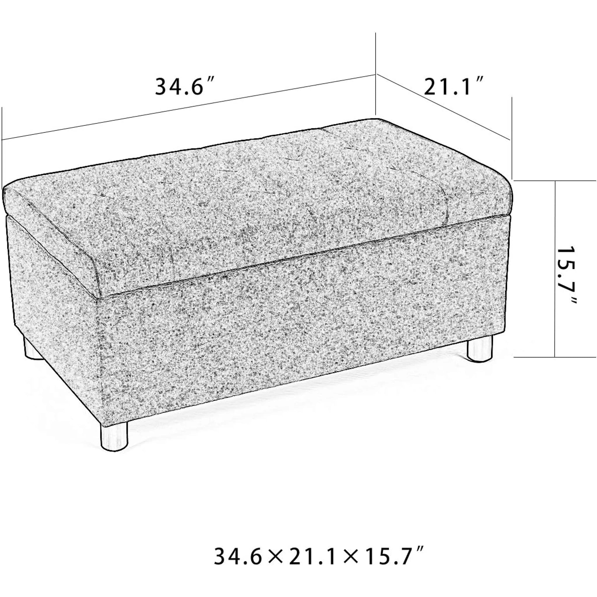 Joveco Gray Lift-Top Tufted Fabric Storage Ottoman – dimensions chart