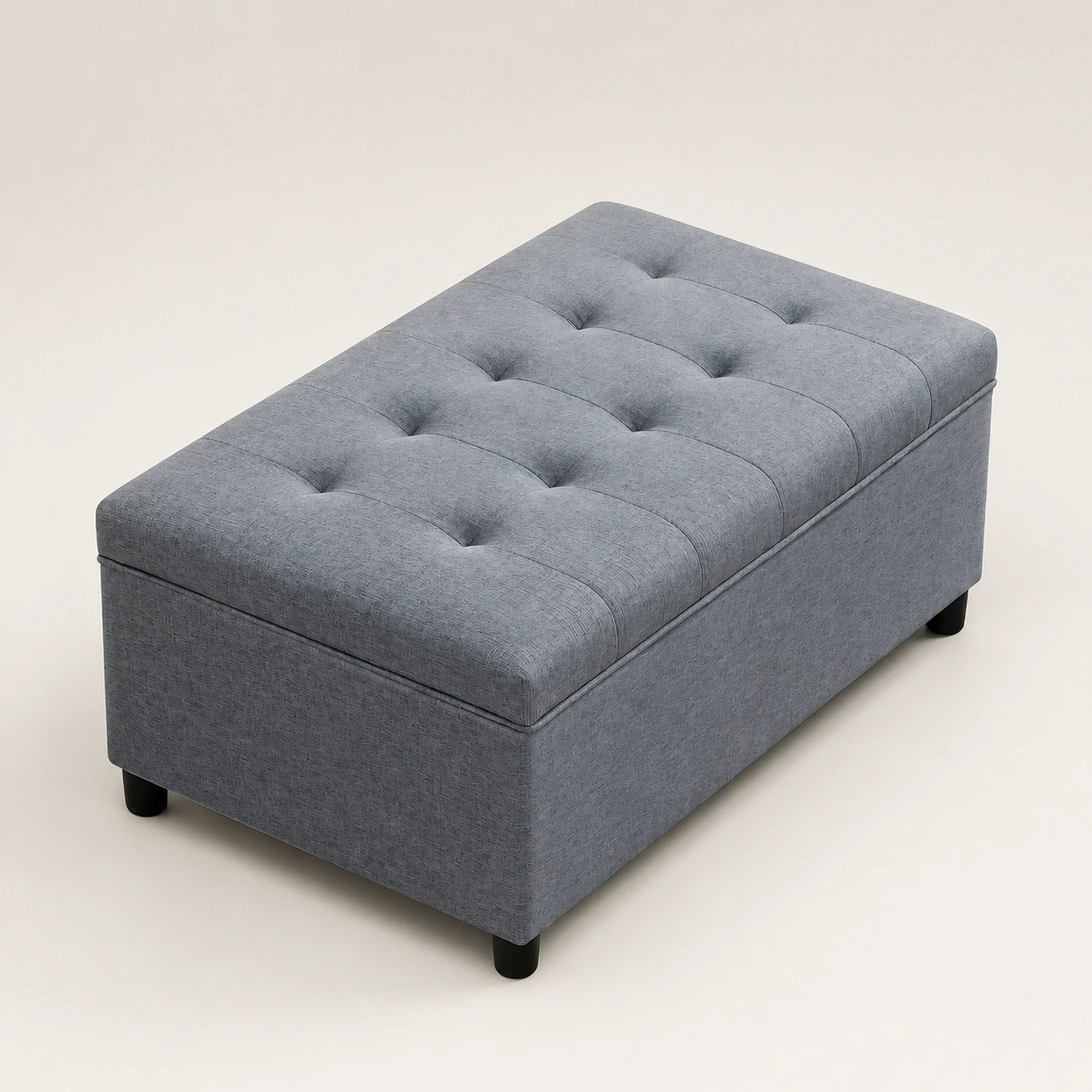 Joveco Gray storage ottoman – warm studio front view