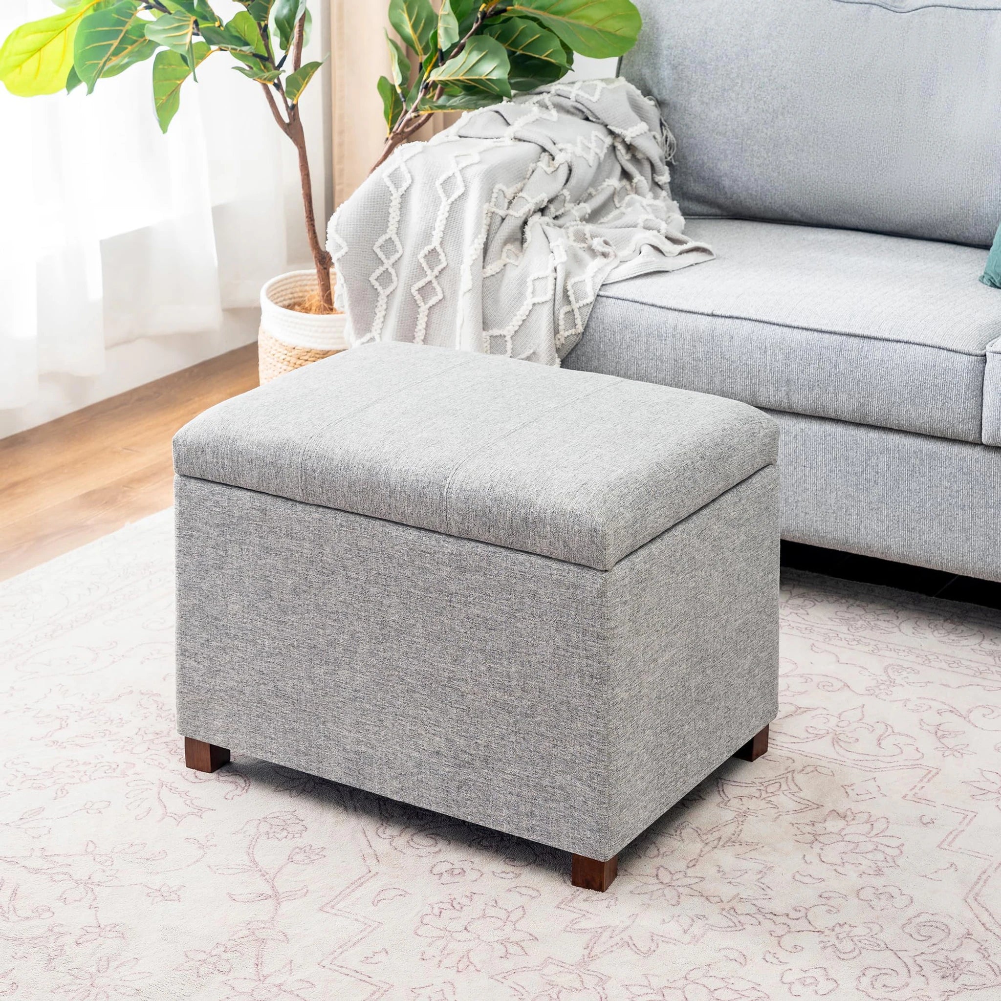 Joveco Gray Tufted Faux Leather Storage Ottoman – styled home scene