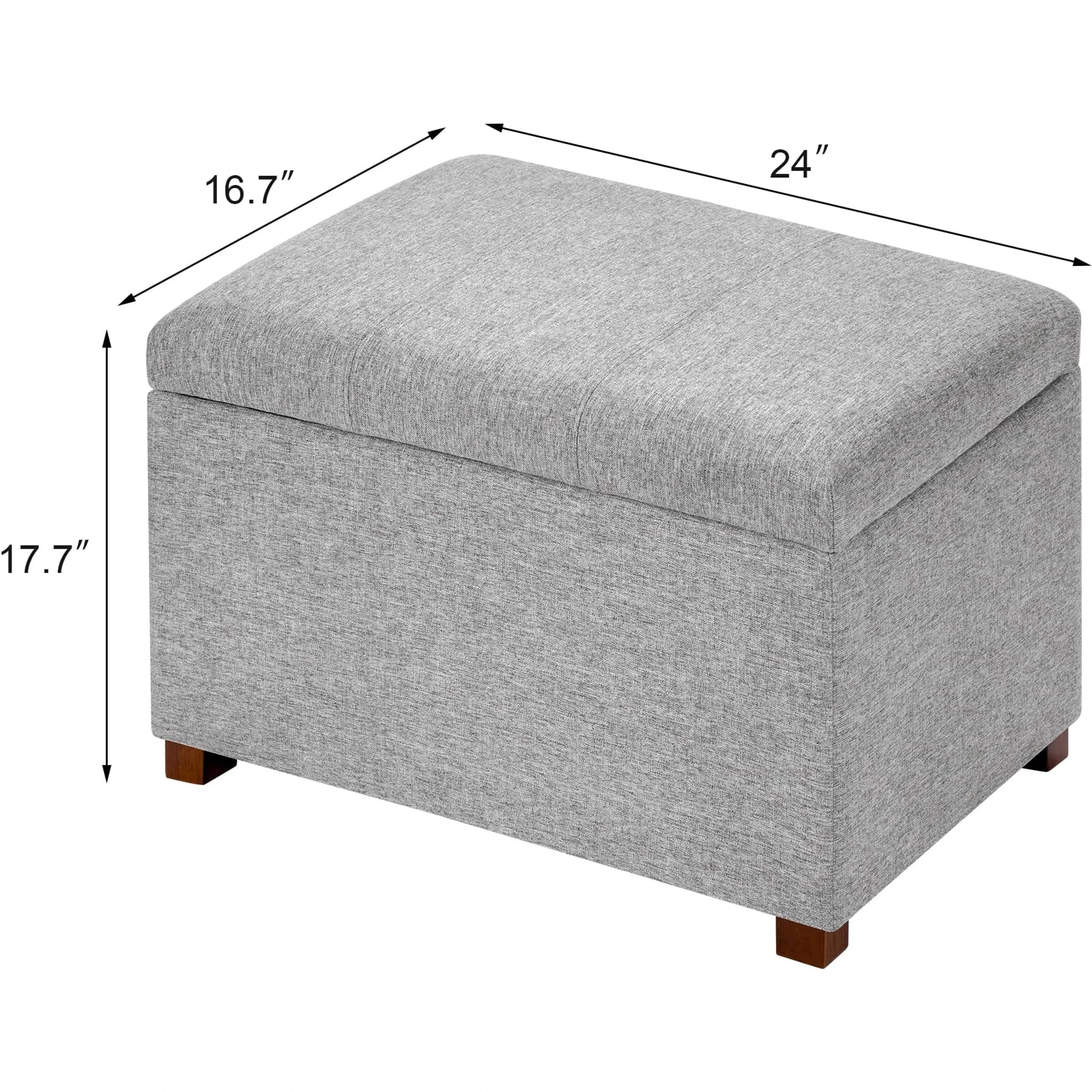 Joveco Gray Tufted Faux Leather Storage Ottoman – dimensions chart