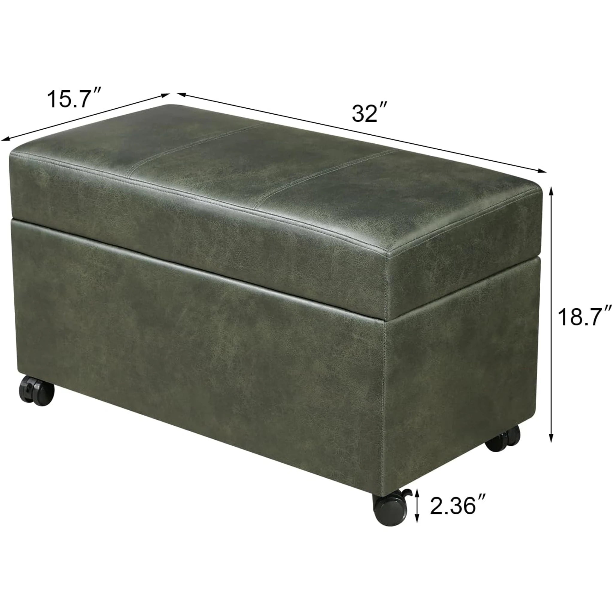 Joveco Green, 32" Wide With Wheels Faux Leather Storage Ottoman Bench – dimensions chart