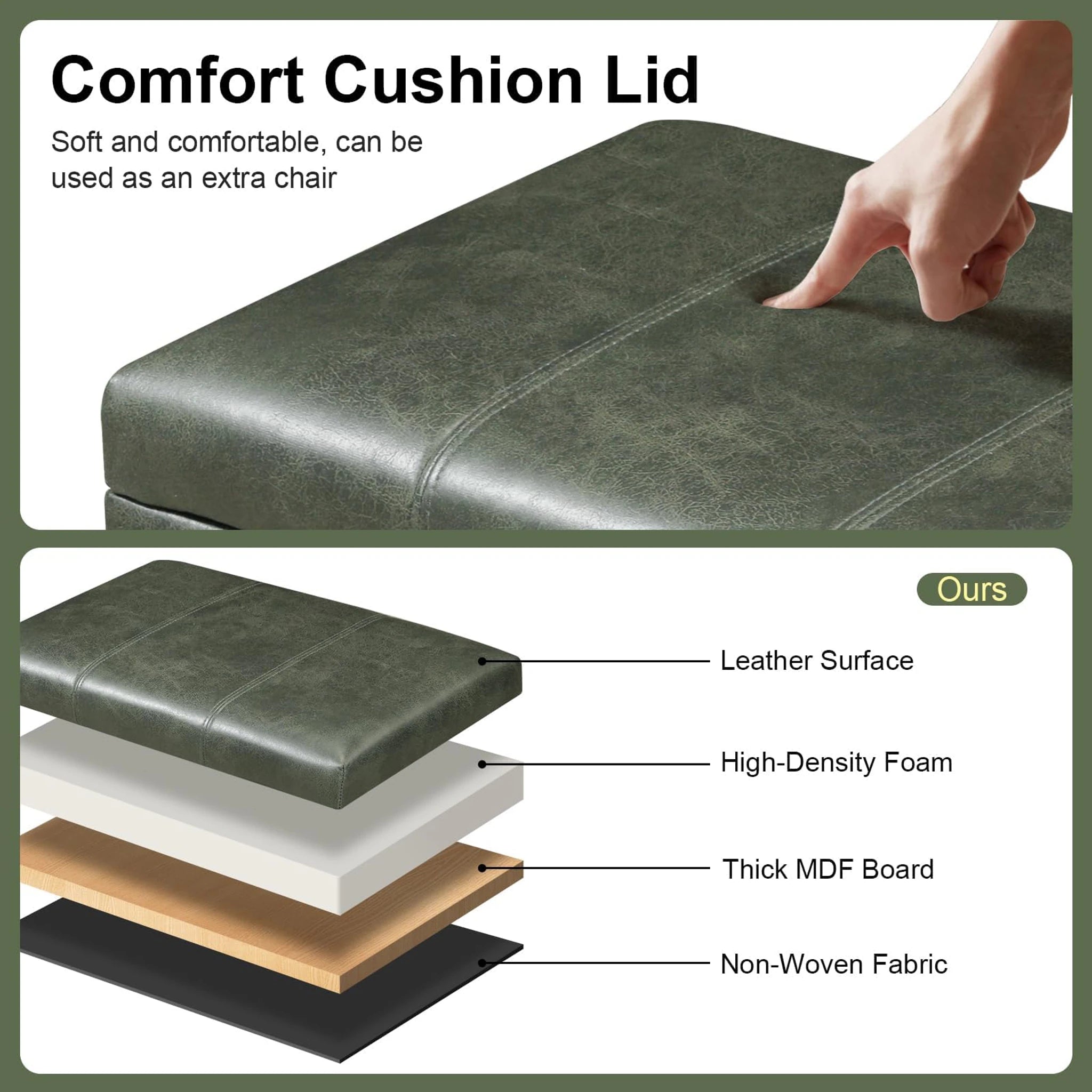 Joveco Green, 32" Wide With Wheels Faux Leather Storage Ottoman Bench – lifestyle room view