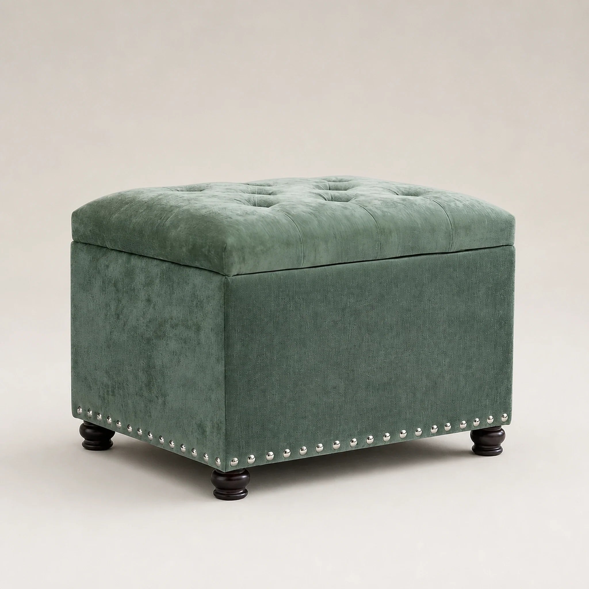 Joveco Green storage ottoman – warm studio front view#Color_Green