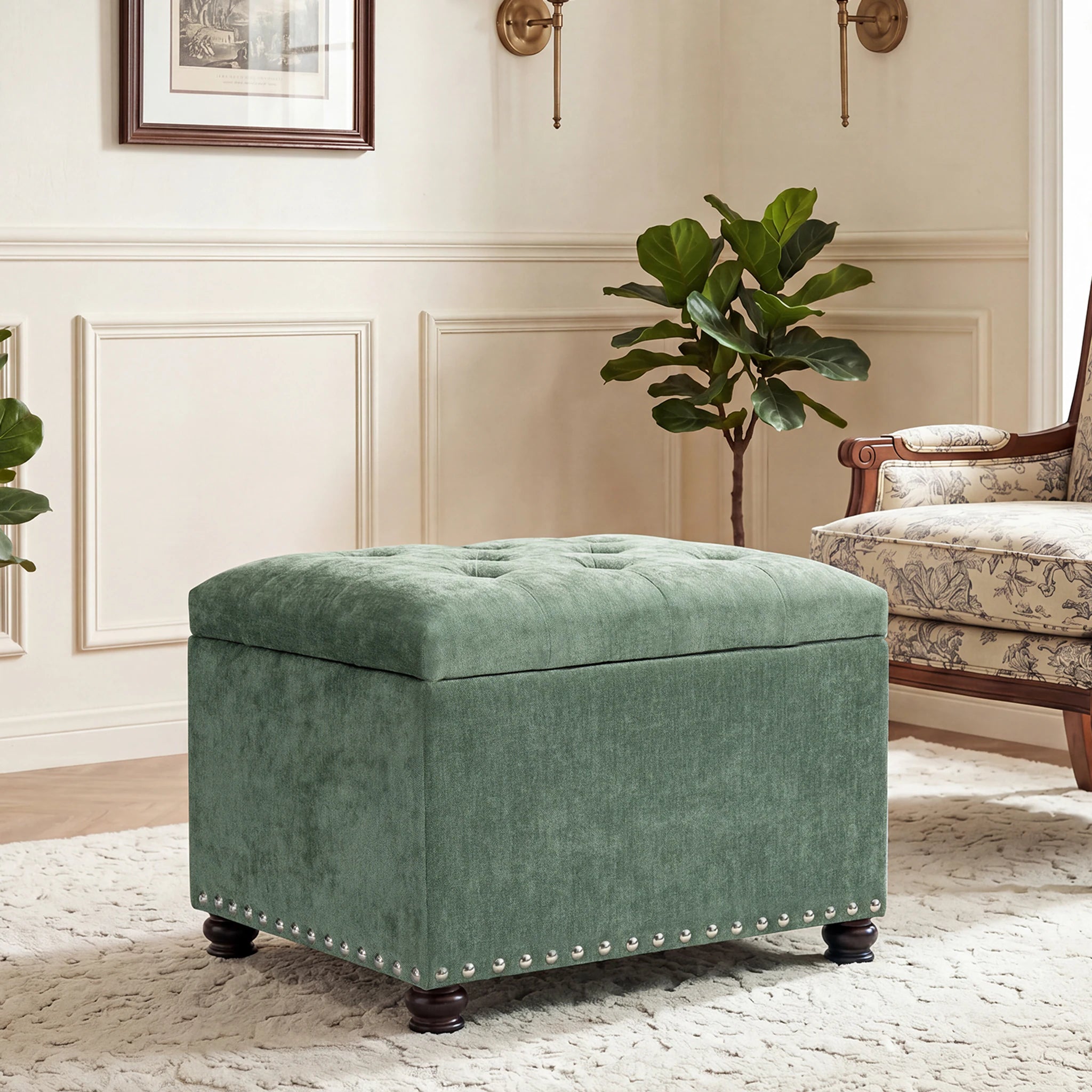 Joveco Green Fabric Storage Ottoman – styled home scene