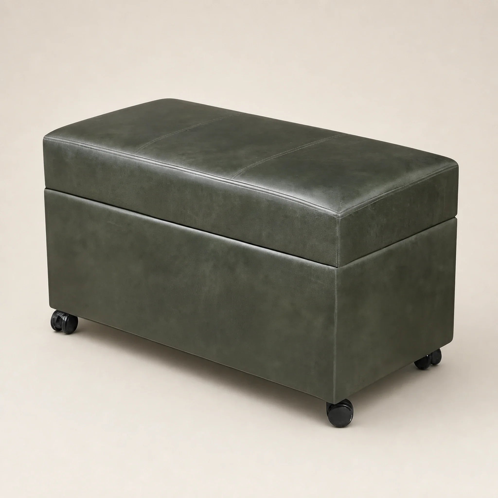 Joveco Green, 32" Wide With Wheels storage ottoman – warm studio front view#Color_Green, 32" Wide With Wheels