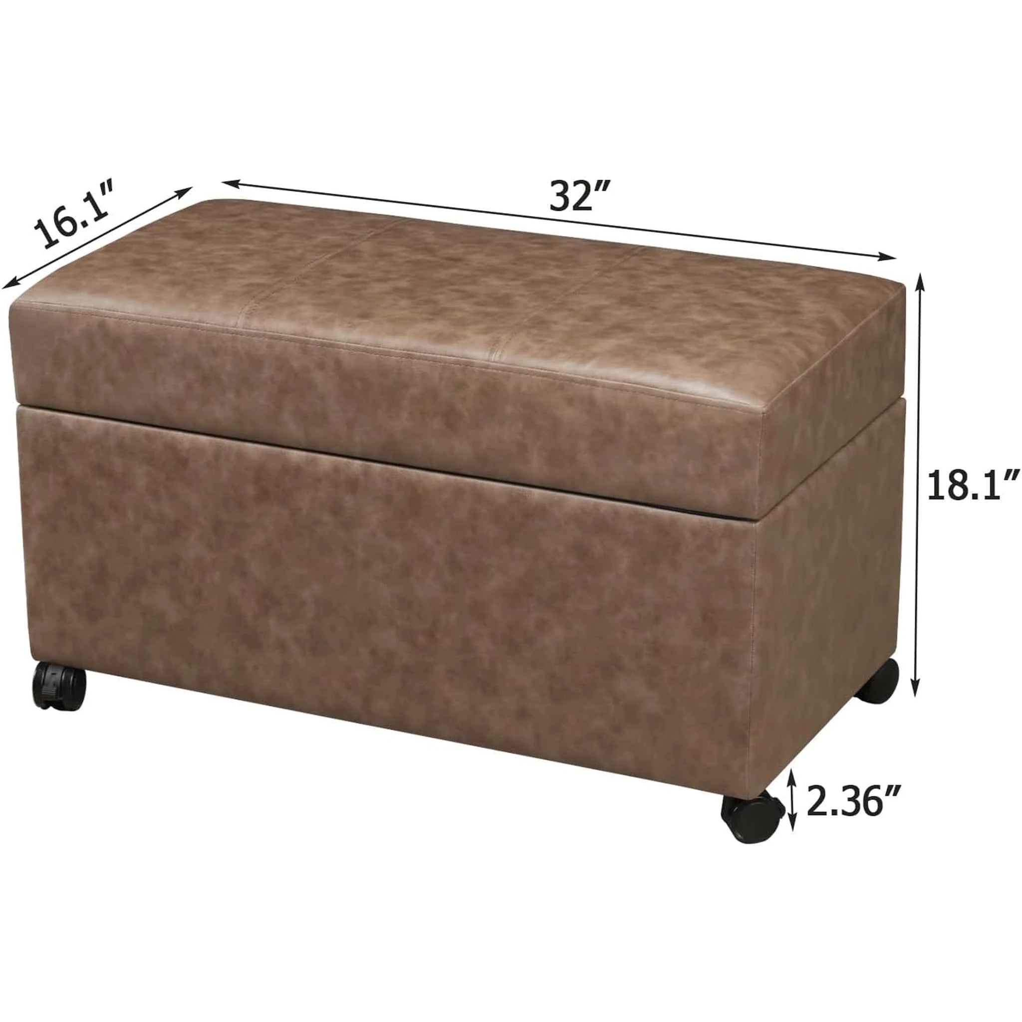 Joveco Grey, 32" Wide Faux Leather Storage Ottoman Bench – dimensions chart