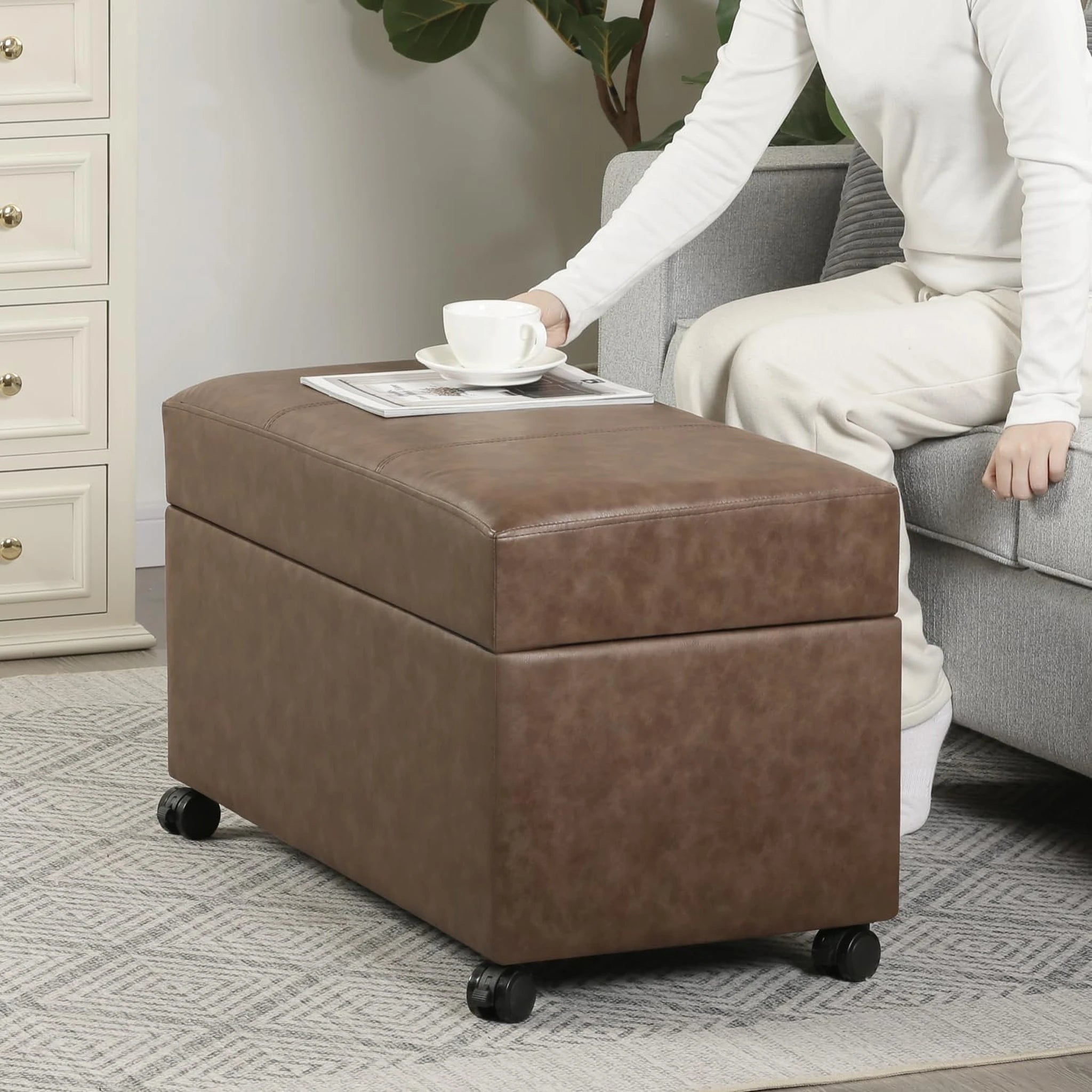 Joveco Grey, 32" Wide Faux Leather Storage Ottoman Bench – lifestyle room view