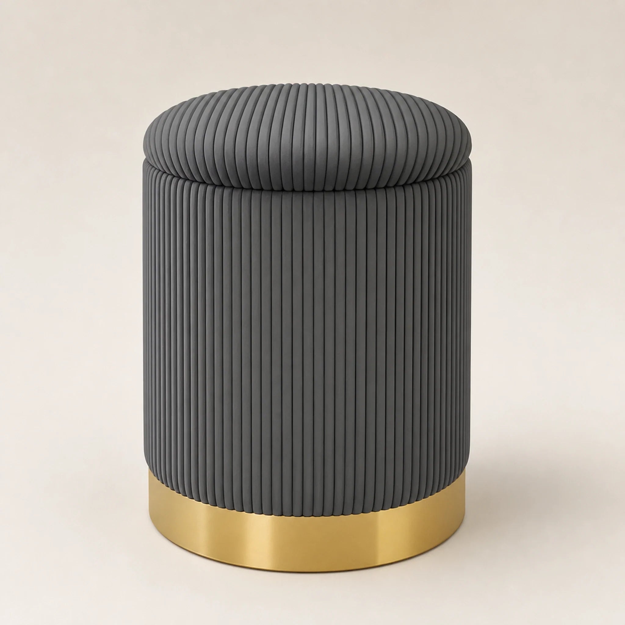 Joveco Grey storage ottoman – warm studio front view#Color_Grey