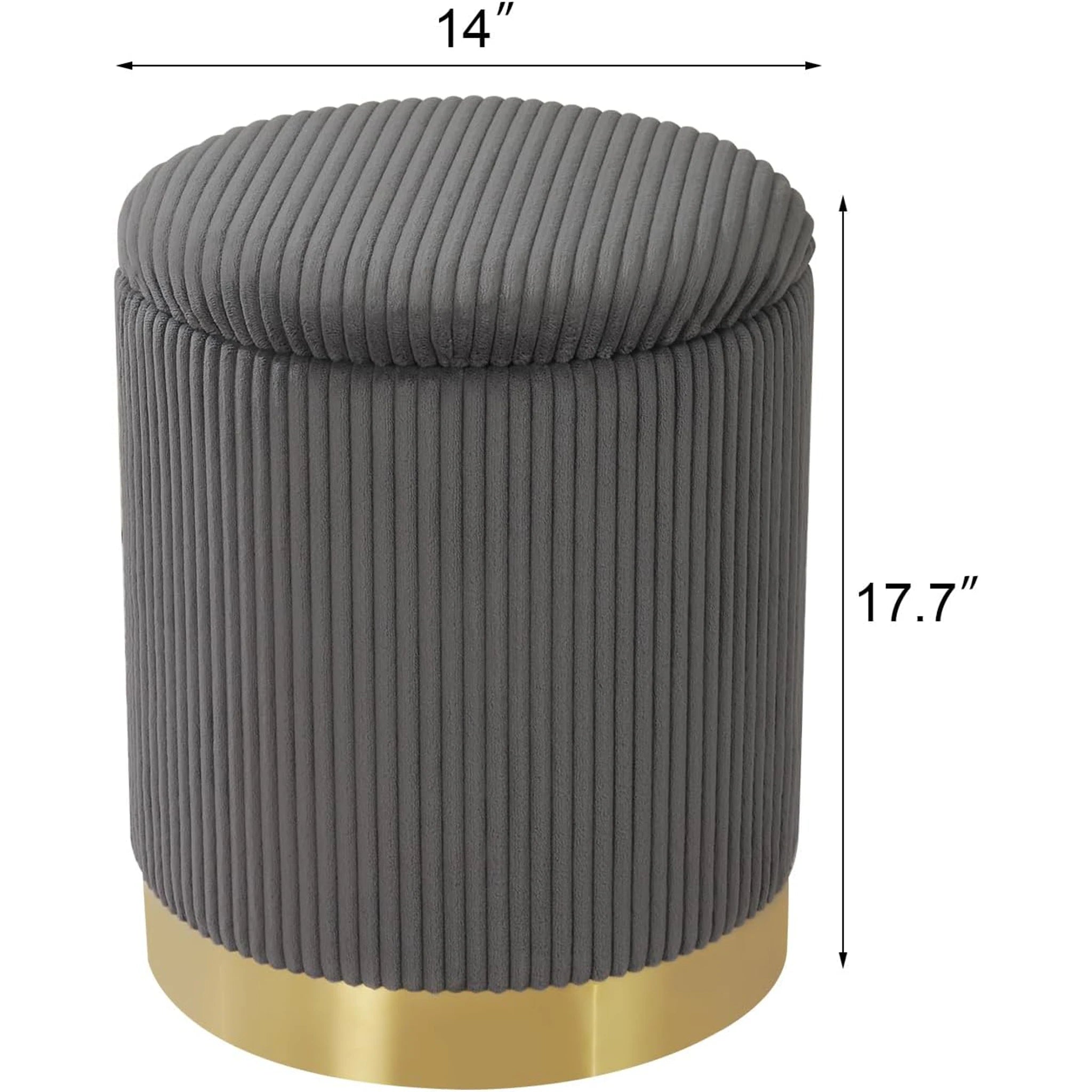Joveco Grey Velvet Round Storage Ottoman – dimensions chart