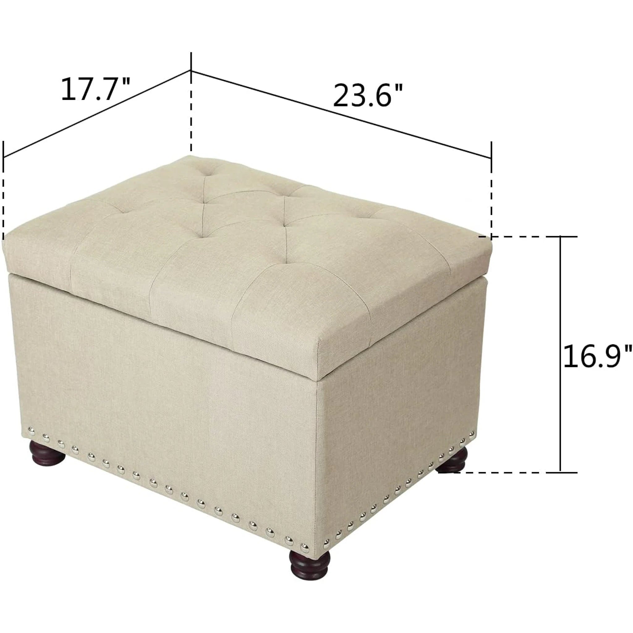 Joveco Ivory Fabric Storage Ottoman – dimensions chart