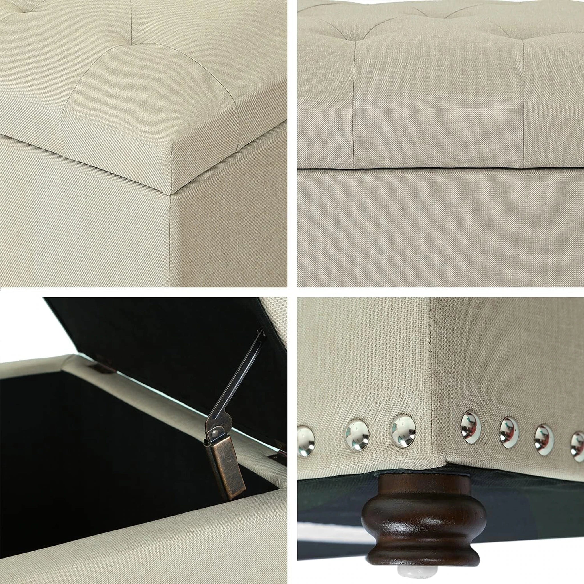 Joveco Ivory Fabric Storage Ottoman – detail and materials view