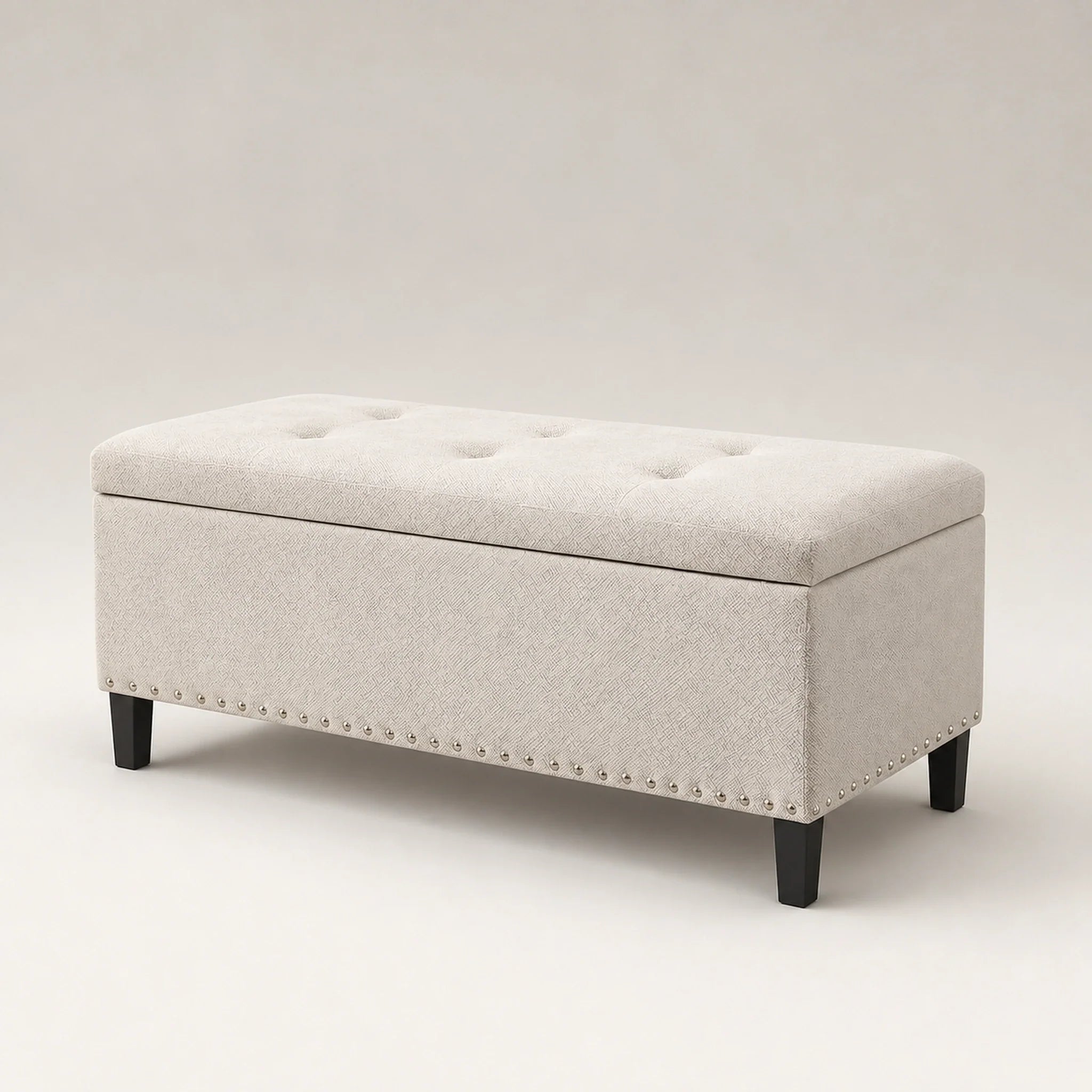 Joveco Light Beige storage ottoman – warm studio front view#Color_Light Beige