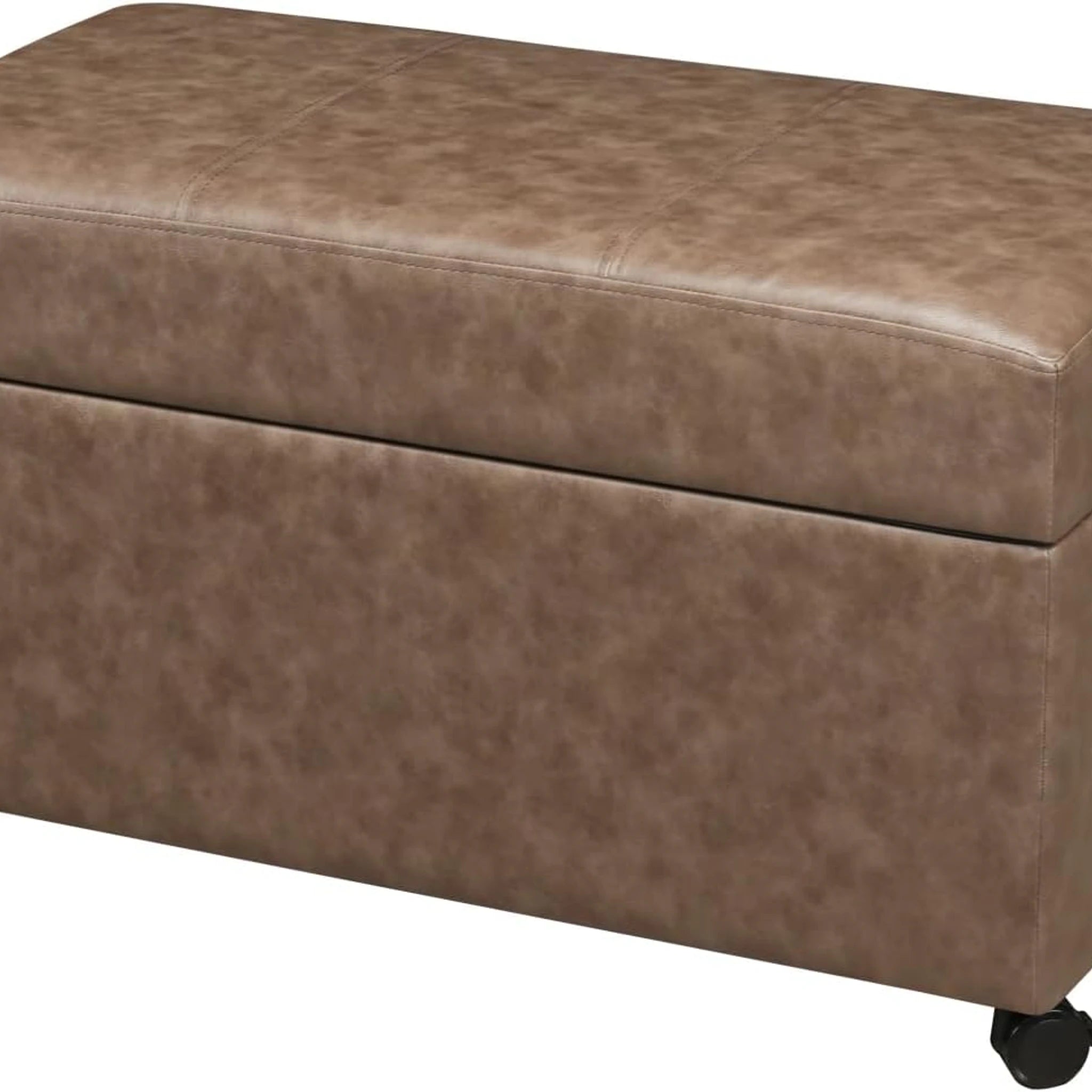 Joveco Light Brown, 32" Wide Faux Leather Storage Ottoman Bench – styled home scene