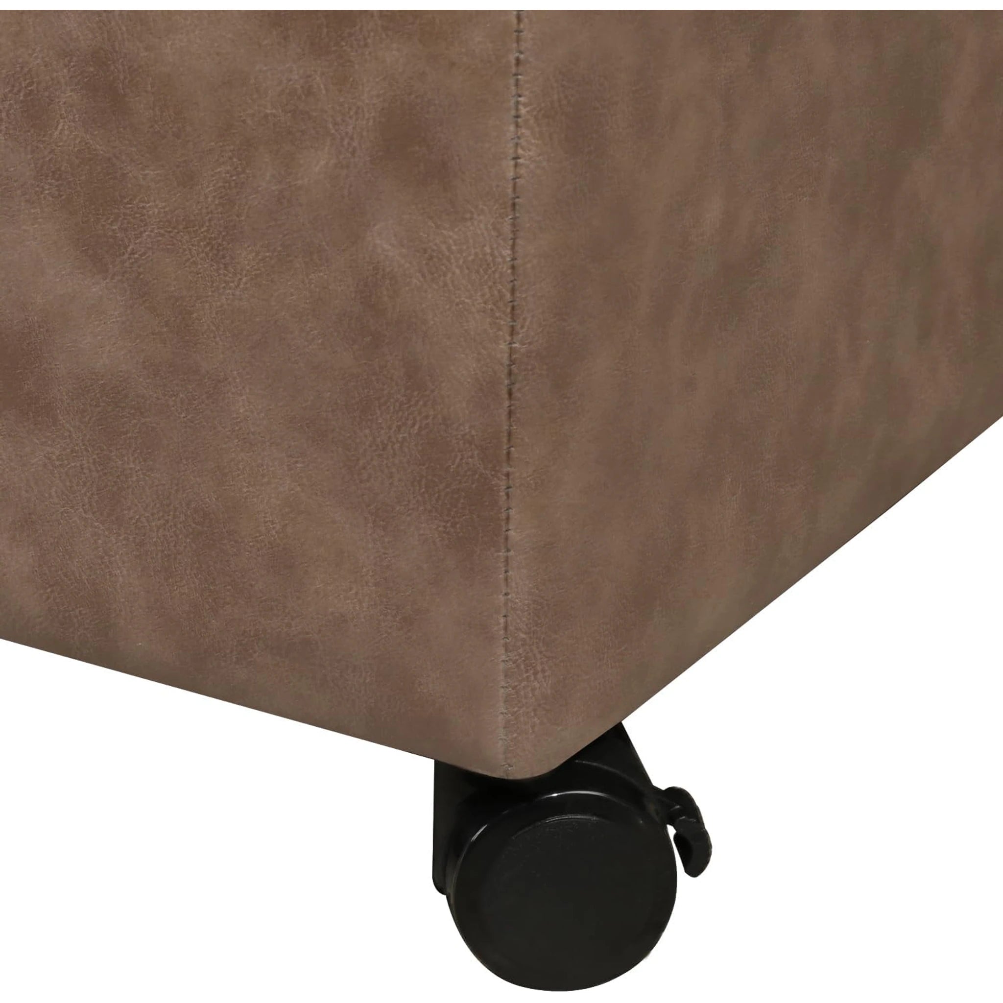 Joveco Light Brown, 32" Wide Faux Leather Storage Ottoman Bench – detail and materials view