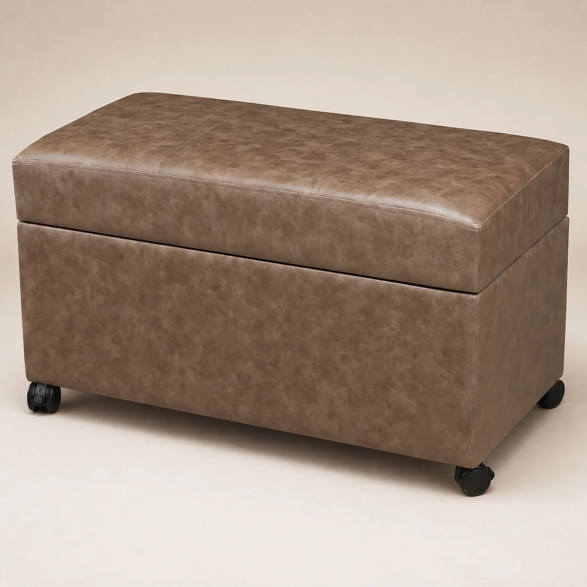 Joveco Light Brown, 32" Wide storage ottoman – warm studio front view#Color_Light Brown, 32" Wide