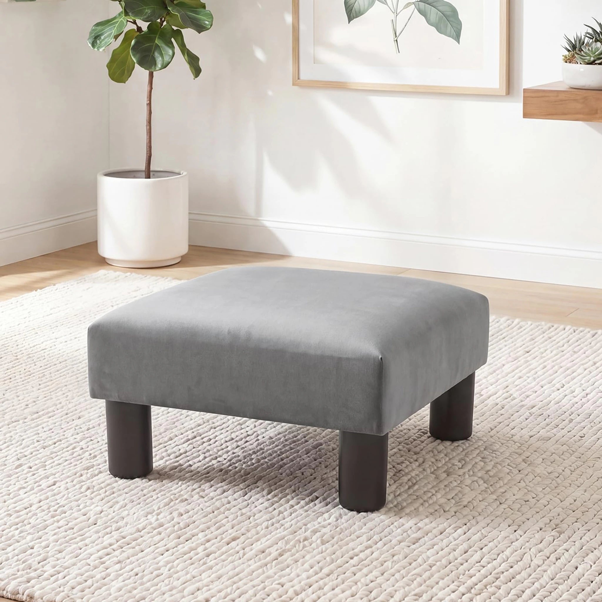 Joveco Light Gray Velvet Footrest Stool – styled home scene
