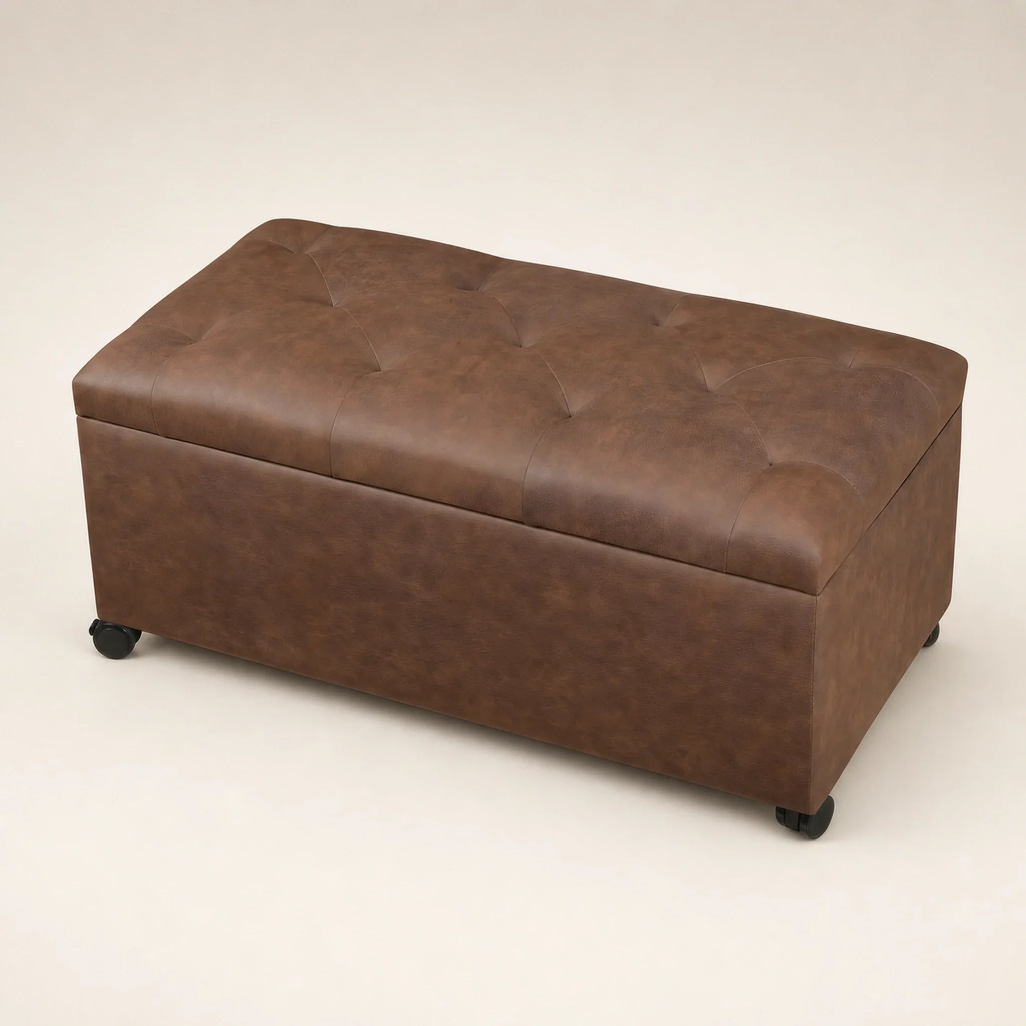 Joveco Matte Chocolate With Wheels storage ottoman – warm studio front view#Color_Matte Chocolate With Wheels