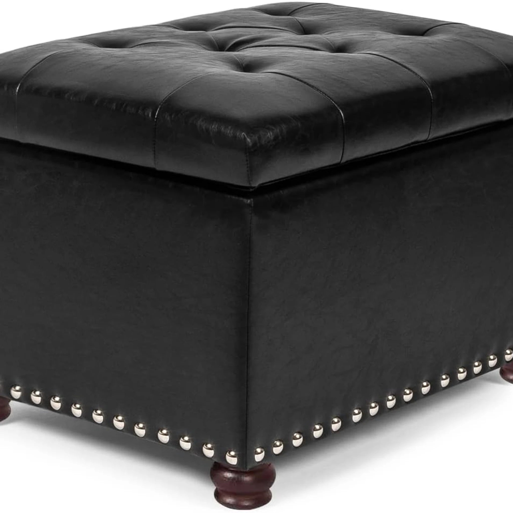 Joveco Midnight Black Tufted Faux Leather Storage Ottoman – styled home scene