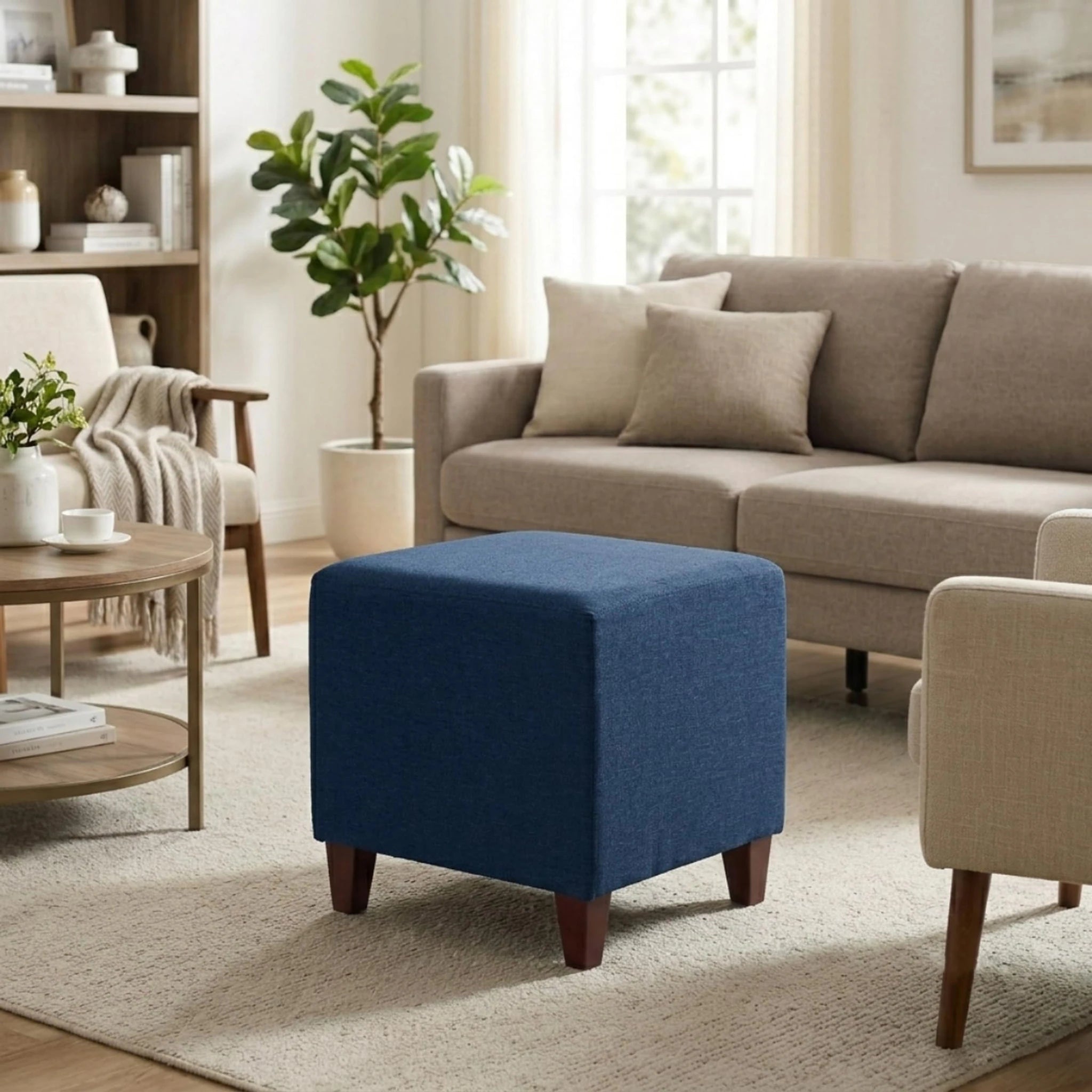Joveco Navy Blue Fabric Square Vanity Stool – styled home scene