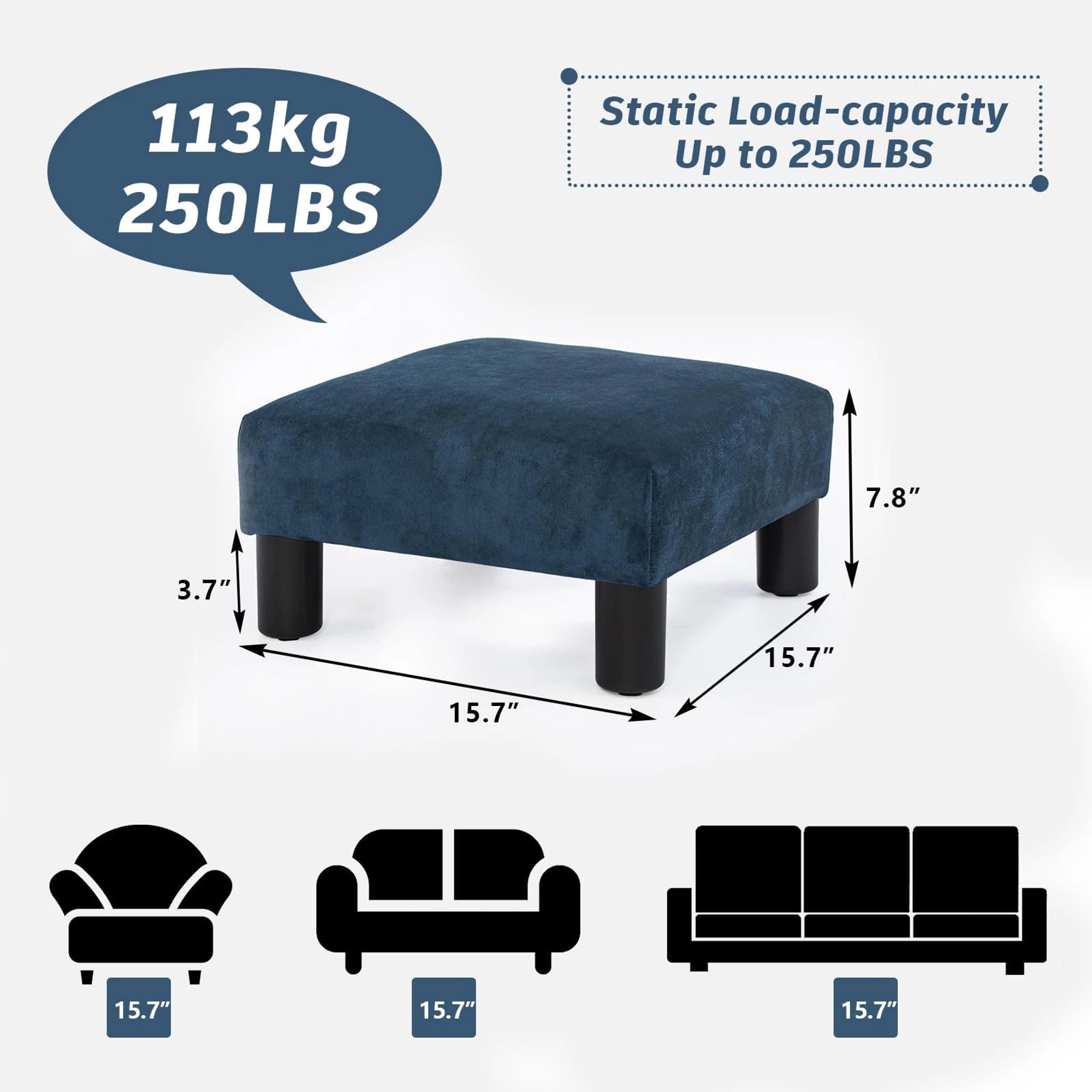 Joveco Navy Blue Metro Small Fabric Footrest Stool – dimensions chart